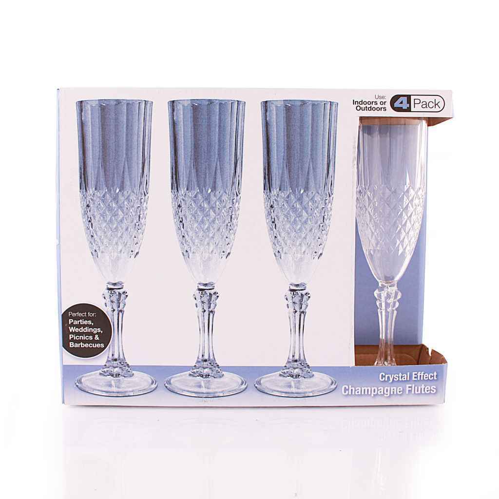 4 Pack 8 oz Clear Plastic Champagne Flutes with Crystal-Like Stem - Elegant & Shatterproof for Weddings, Parties, and Special Events