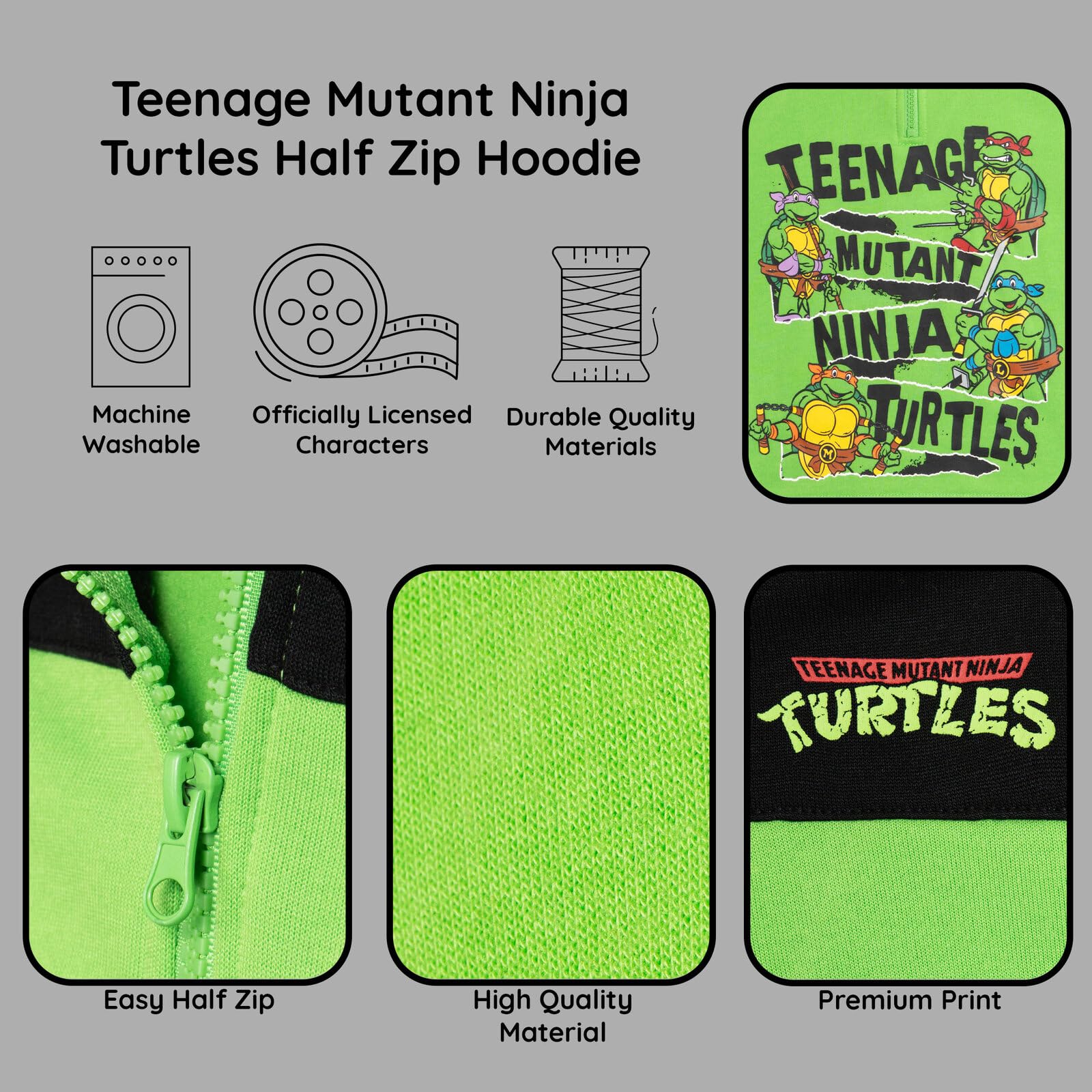 Teenage Mutant Ninja Turtles TMNT Leonardo Michelangelo Raphael Half Zip Hoodie for Boys Girls Toddler to Big Kids - Perfect for Playtime, School & Family Costume Parties