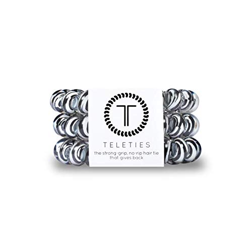 TELETIES Spiral Hair Coils for Women - No Slip Ponytail Holders, Phone Cord Hair Ties - Strong Grip No Crease Water Resistant Hair Accessories - 3 Pack Large Zebra Print - Perfect for Workouts, Yoga & Everyday Styling