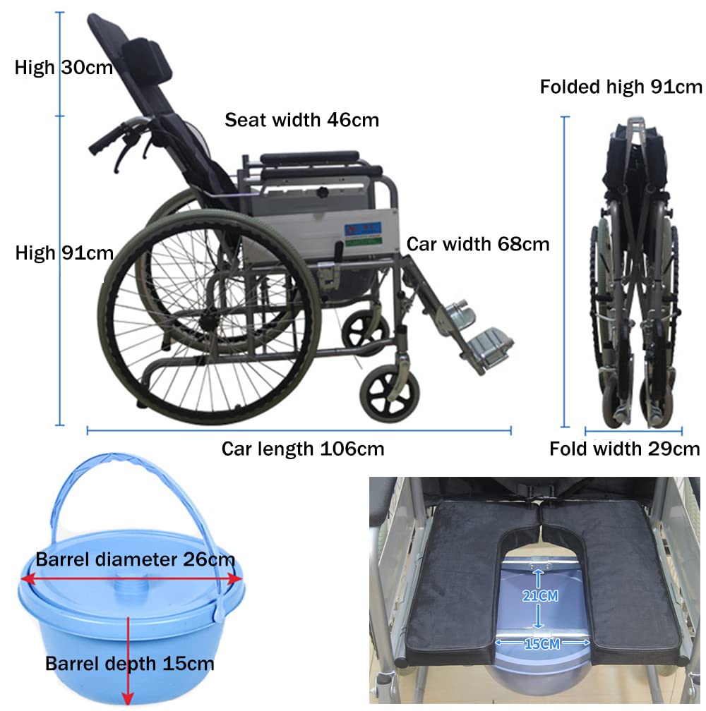 180° Reclining Wheelchair with Commode - 6-Speed Adjustable Folding Shower Chair for Elderly & Disabled Adults | Bedside Toilet & Bathroom Safety Solution for Home Care & Mobility Assistance