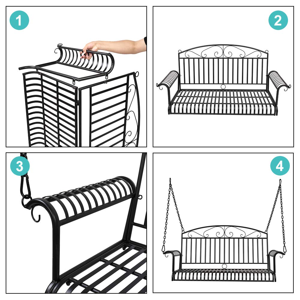 **Heavy Duty Metal Porch Swing - Outdoor Hanging Bench Chair for Patio, Garden, Yard, Deck & Backyard - Durable Steel Frame & Weather-Resistant Finish (Stand Not Included) - Perfect for Relaxing, Lounging & Enjoying Nature**