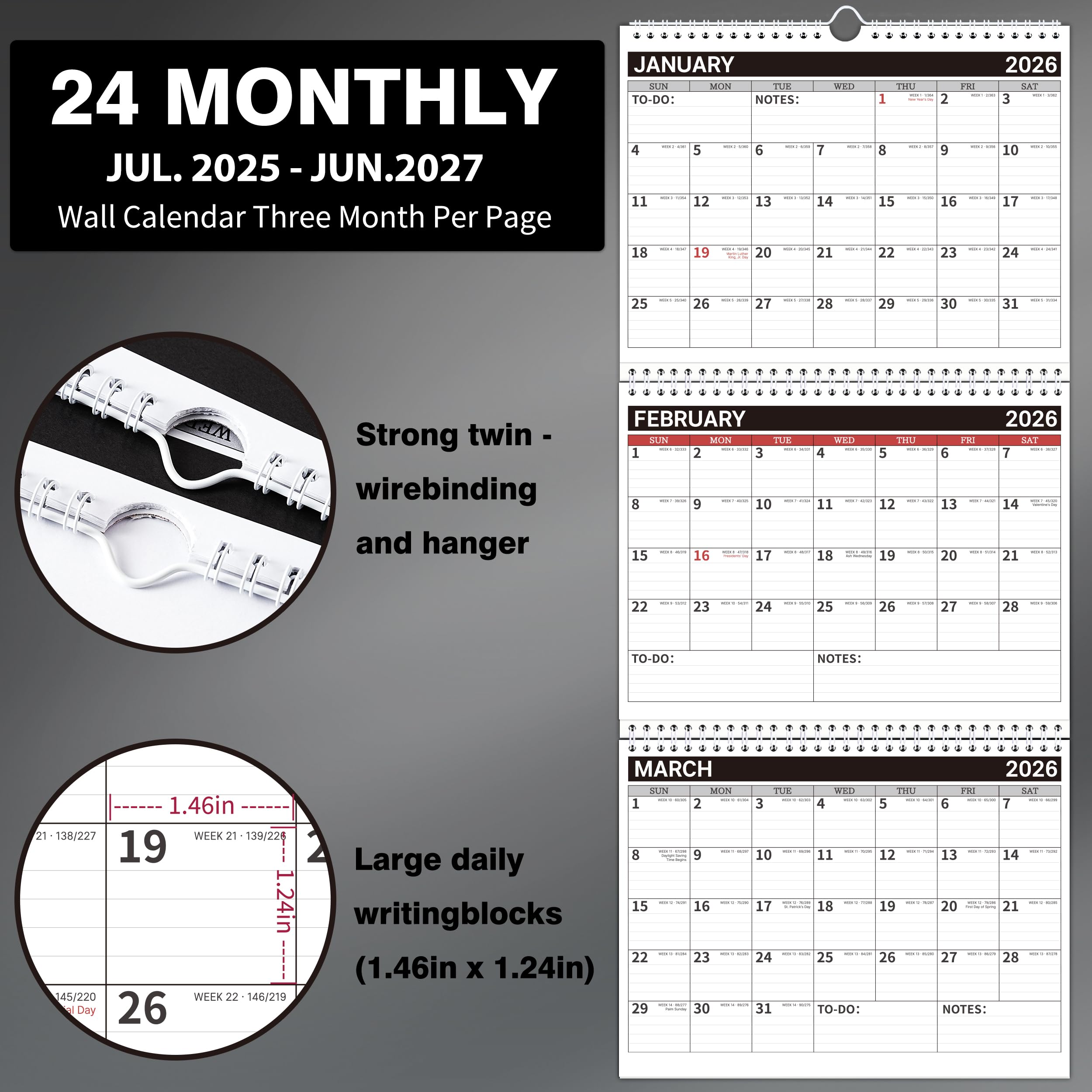 2025-2027 3-Month Wall Calendar Planner | July 2025 - June 2027 | 11