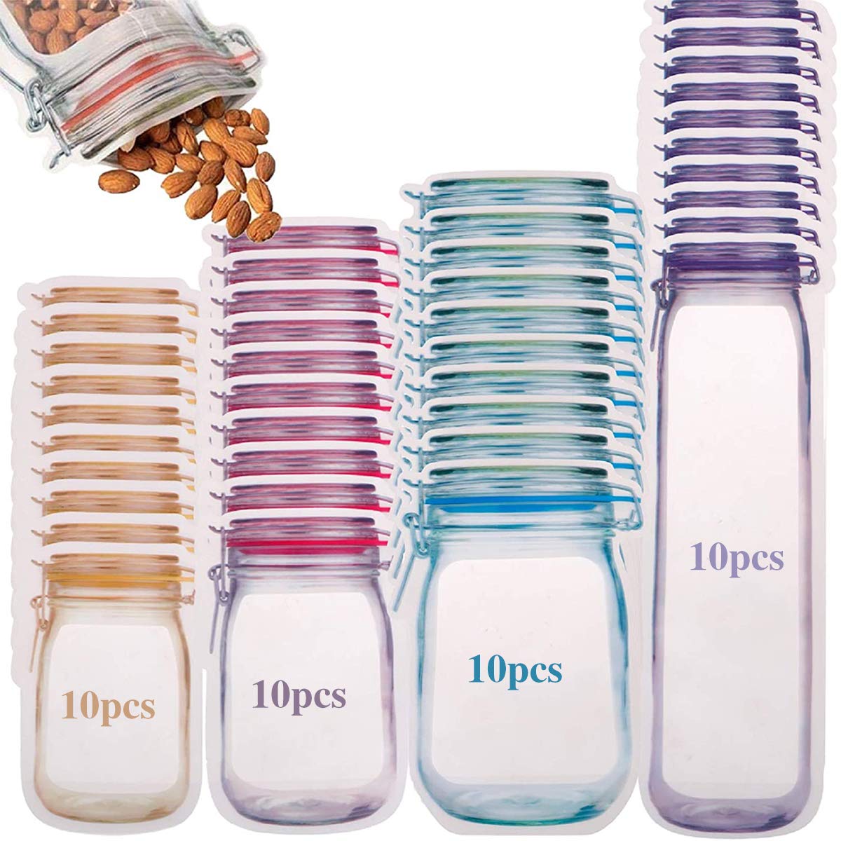 40 Pcs Reusable Mason Jar Ziplock Bags - Airtight Food Storage Bags for Freshness | Leakproof Kitchen Organizer | Perfect for Meal Prep, Camping & Picnic Snacks