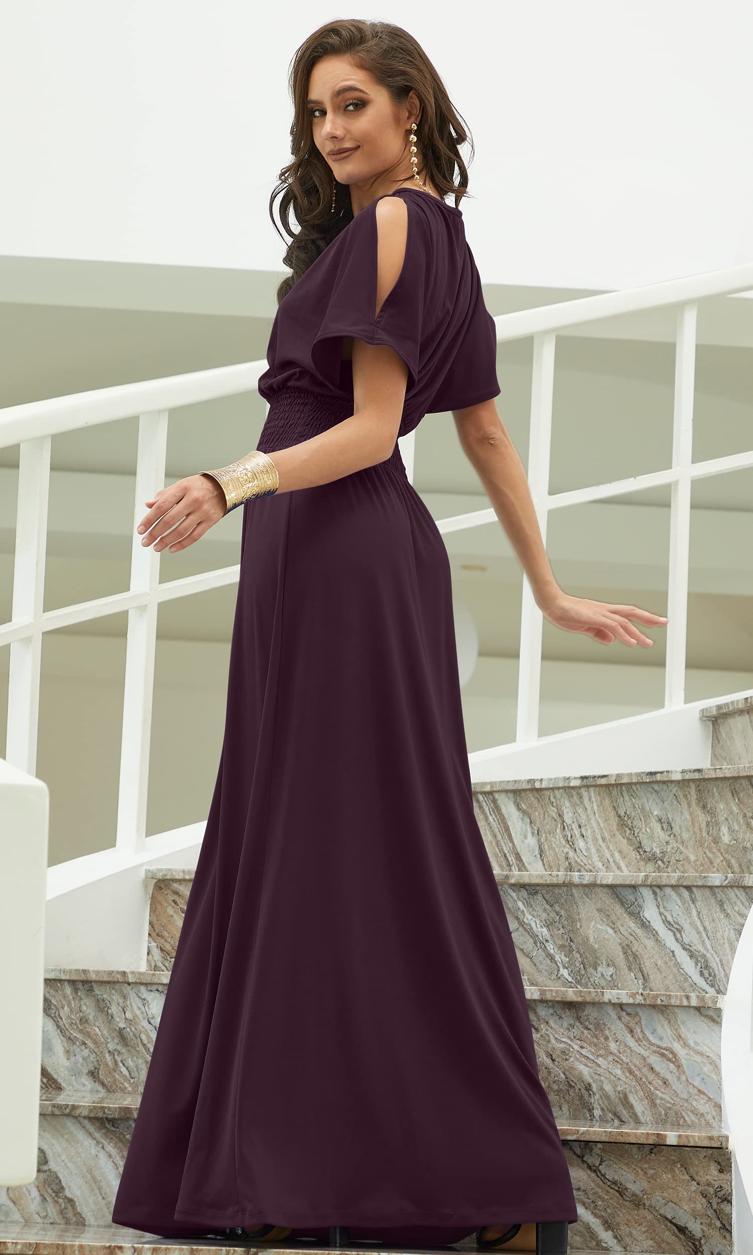 Elegant Women's Split Sleeve Smocked Cocktail Maxi Dress - Perfect for Evening Parties, Weddings & Special Occasions