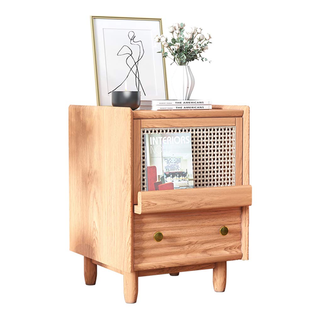 QLIGHA Solid Wood Nightstand with Rattan Drawers - Rustic Bedside Table for Bedroom & Living Room | Small Side Cabinet with Storage for Sofa, Coffee Table & Dorm Room