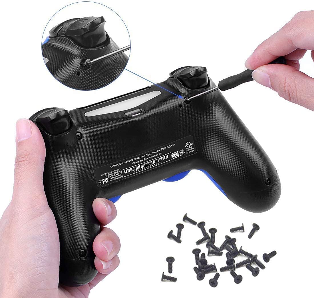 Premium PS4 Controller Thumbsticks Joystick Set - Includes Cross Screwdriver, L2/R2 L1/R1 Trigger Replacement Parts, ABXY Bullet Buttons, D-pad & Small Springs (Black/Red/Blue) - Perfect for PS4 Controller Repair & Customization Gaming Setup