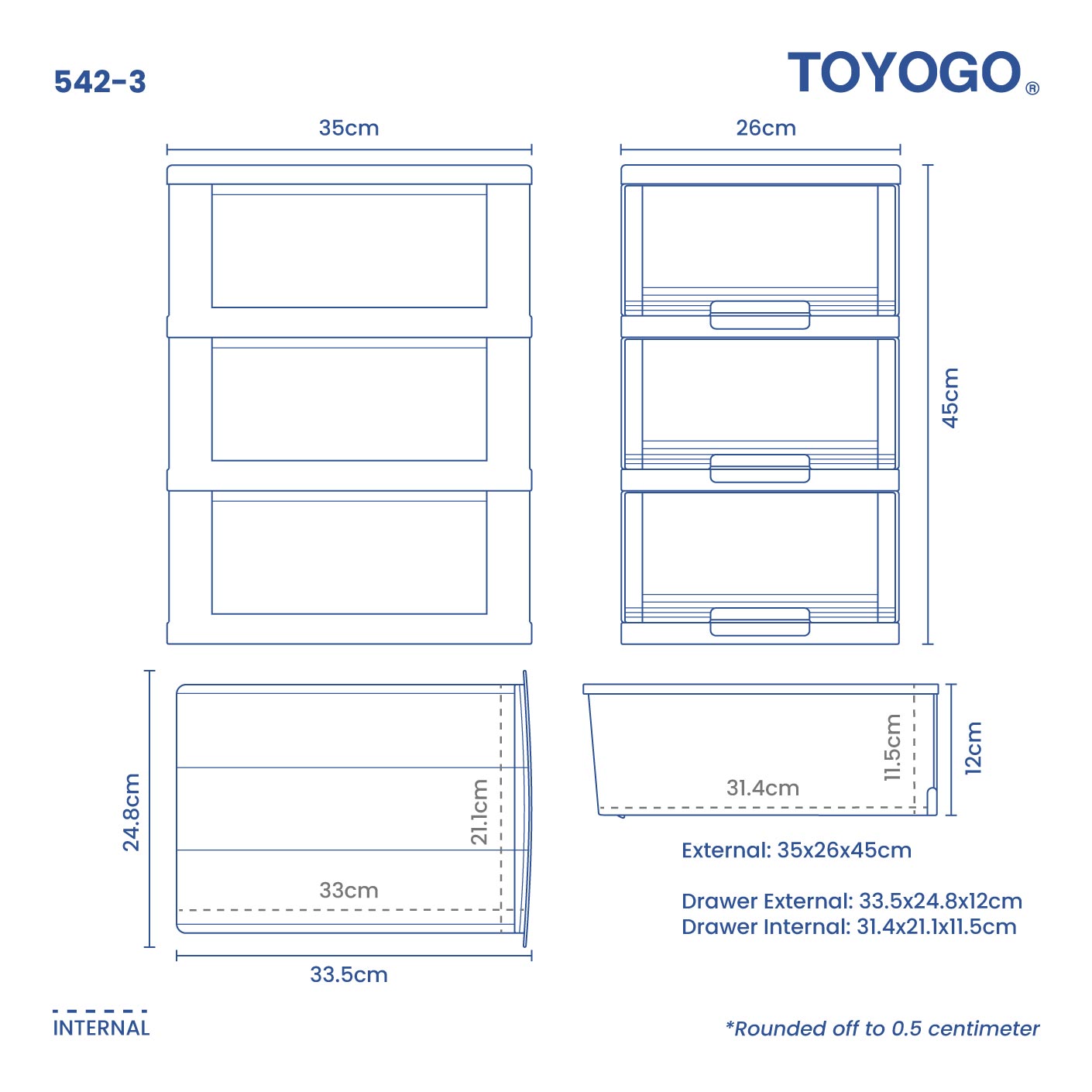 3 Tier Marine A4 Drawer Organizer - Heavy Duty Plastic Storage Cabinet for Office, Home, or Workshop - Perfect for Files, Documents, and Office Supplies