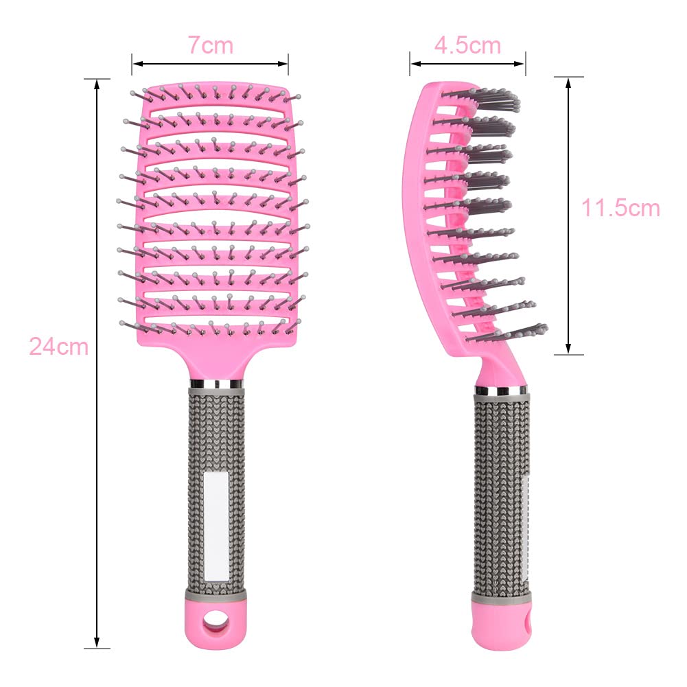 AOOWU Detangling Hair Brush for Long Thick Curly Hair - Soft Massage Paddle Hairbrush for Men & Women - Reduces Hair Breakage & Damage - Perfect for Daily Styling, Salon Use & Travel (Pink)