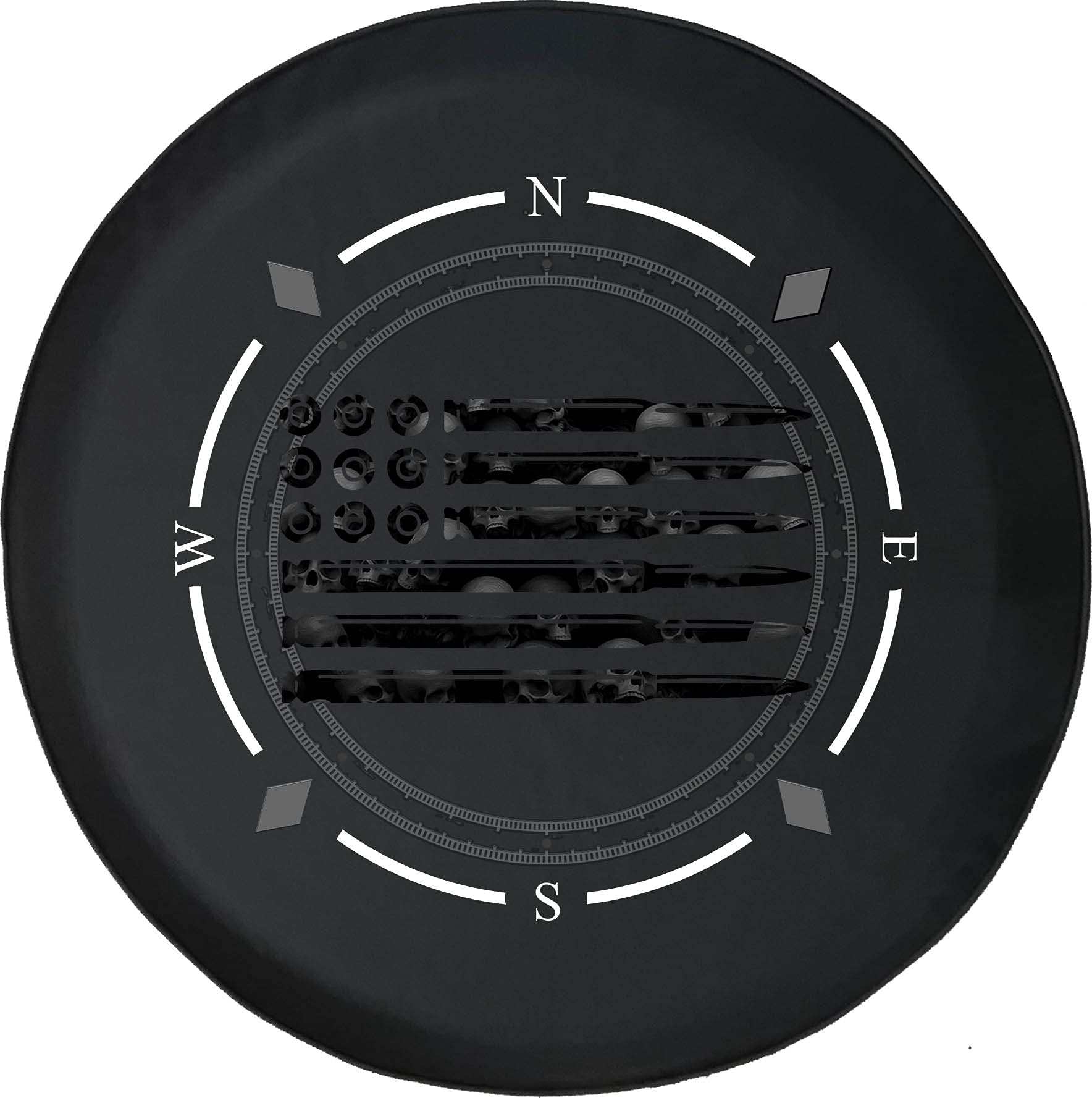 American Flag 2A Ghost Skulls Spare Tire Cover with Compass & Bullet Design - Universal Fit for SUV, Trailer, RV & Most Vehicles - Perfect for Off-Road Adventures & Patriotic Style