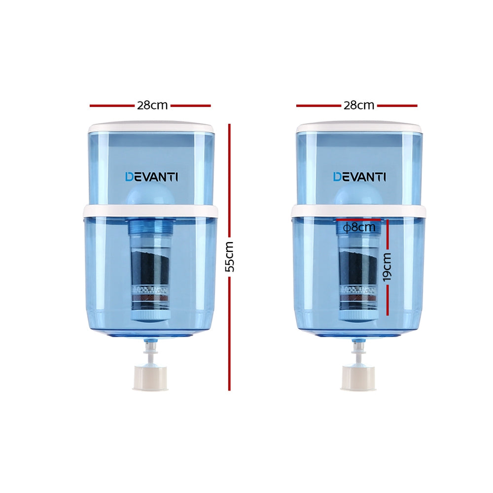 Devanti 22L Water Cooler Dispenser with Filter - Top Loading Bottle for Home & Office Use - Cold & Hot Water Dispenser for Drinking, Tea, Coffee