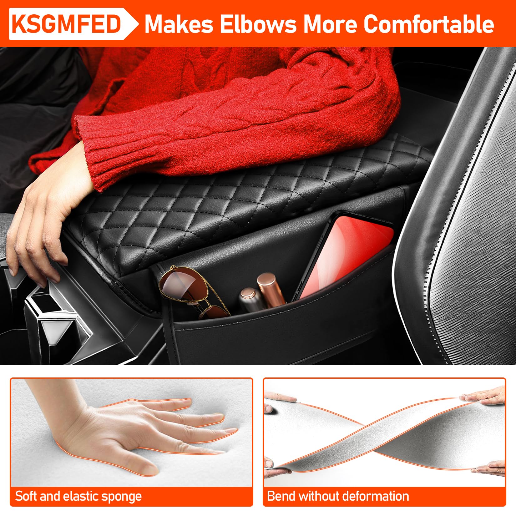 Premium Leather Console Armrest Cover with Side Pockets for Tesla Cybertruck 2023-2024 - Anti-Scratch Protector & Interior Accessory for Comfortable Driving Experience