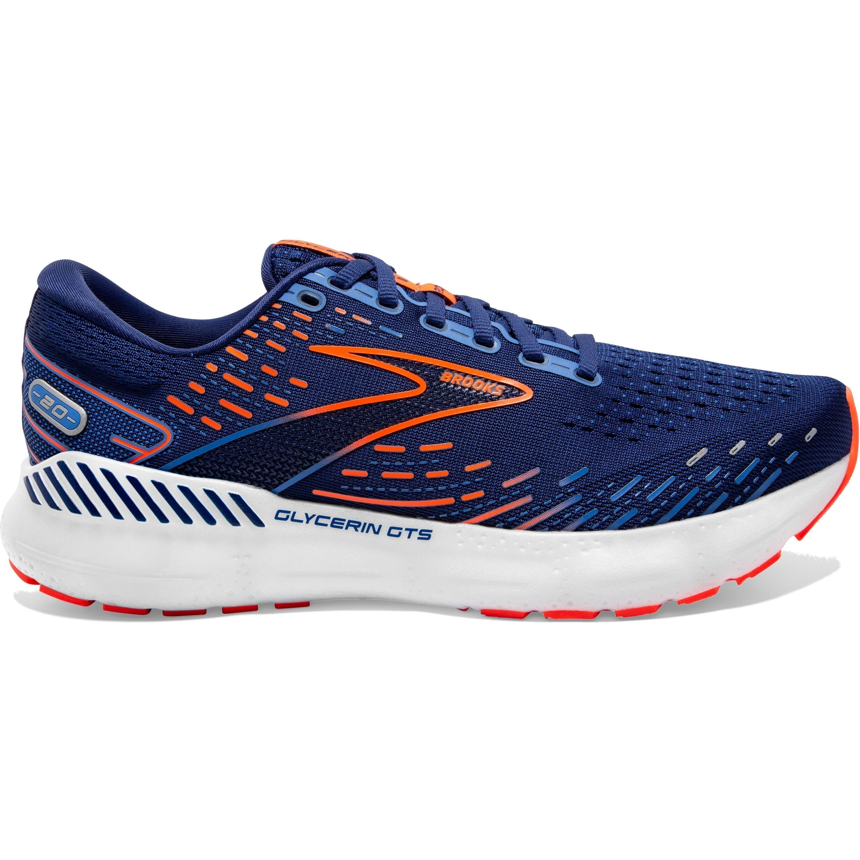 Brooks Glycerin GTS 20 Running Shoes for Men - Blue Depths/Palace Blue/Orange - Size 13 D Medium - Premium Cushioned Support for Road Running, Jogging & Training
