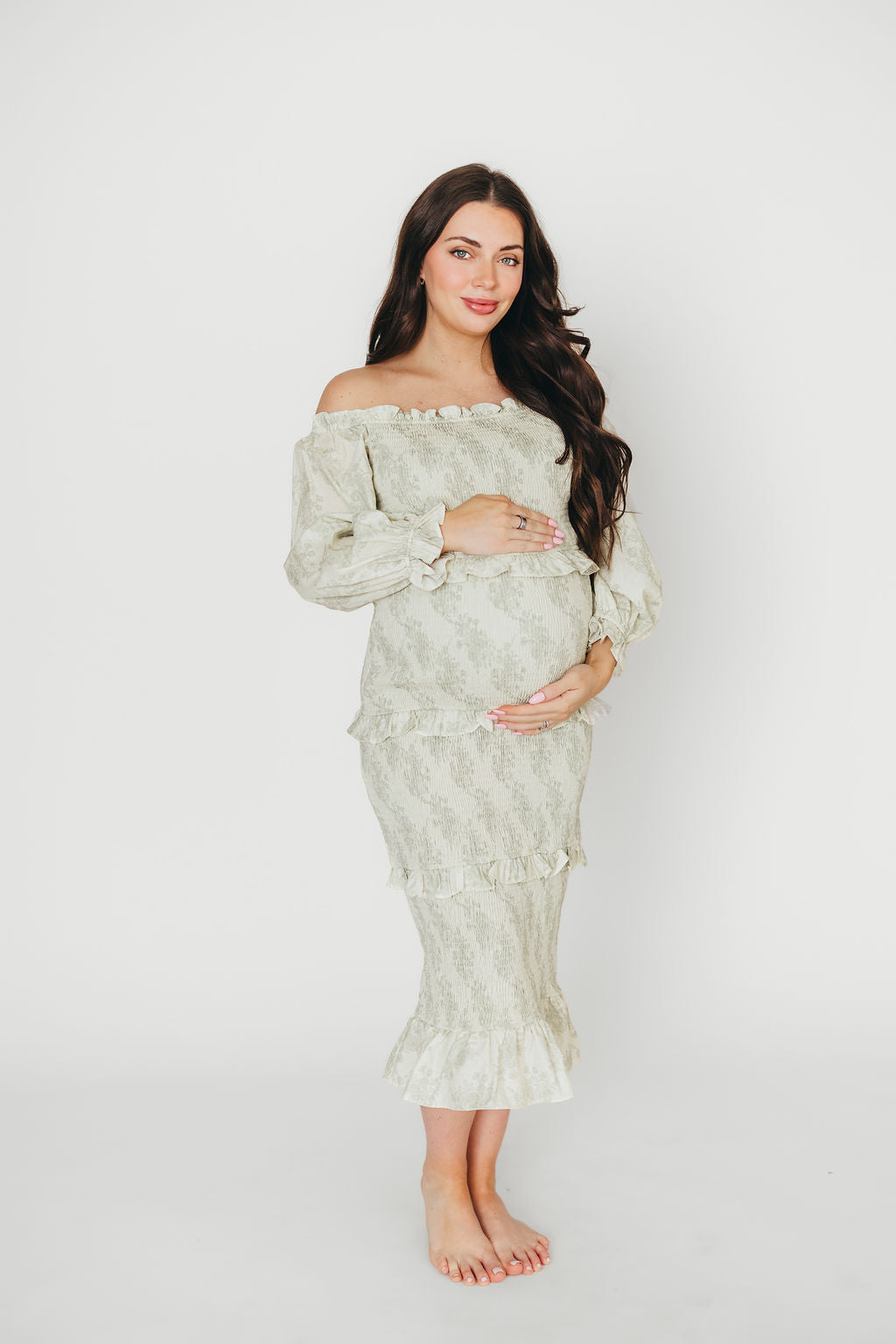 Chloe Midi Dress in Sage Green - Bump Friendly Maternity Dress for Pregnancy & Nursing | Perfect for Baby Showers, Date Nights & Special Occasions