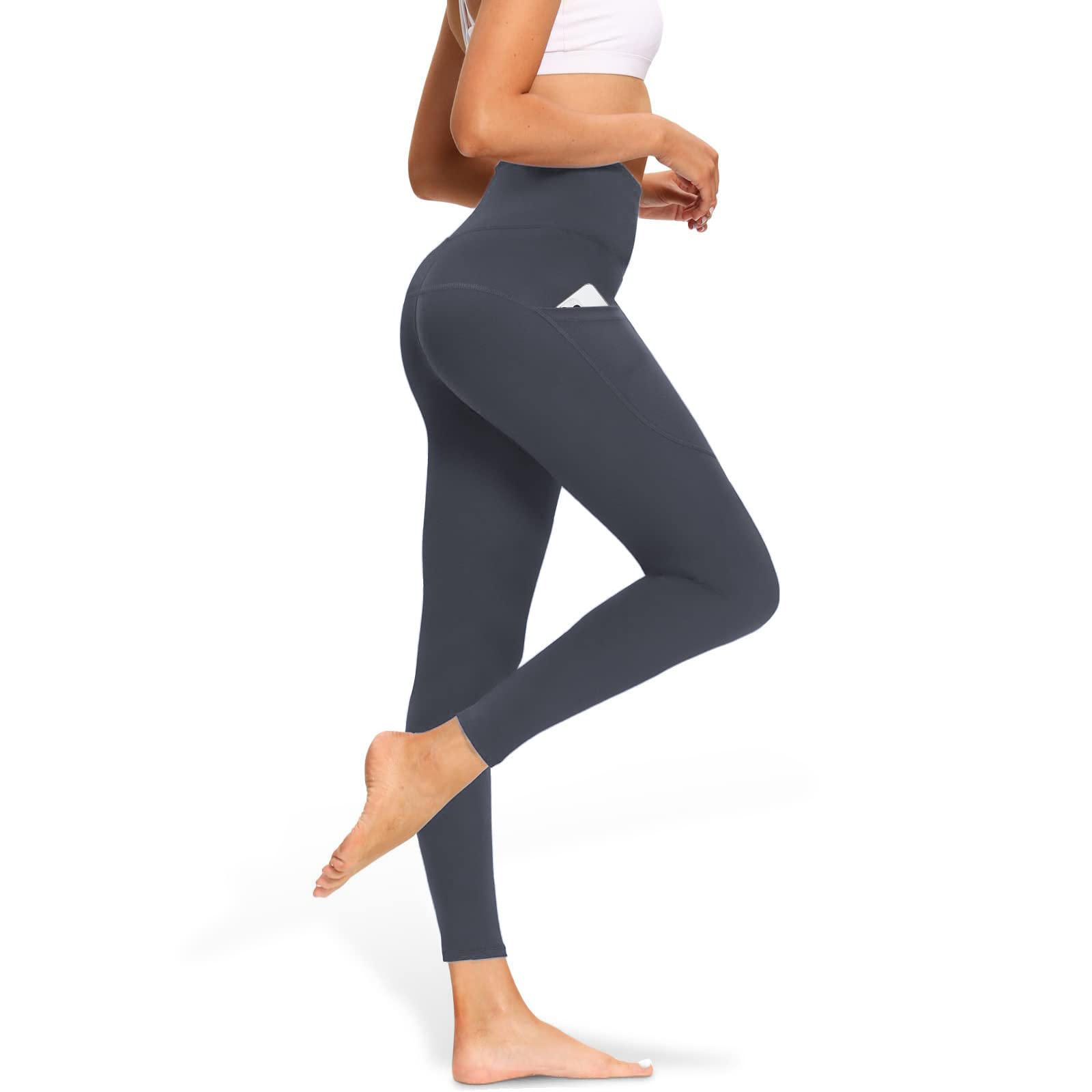 High Waisted Yoga Leggings with Pockets for Women - Buttery Soft 7/8 Length Tummy Control Workout Pants - Perfect for Yoga, Gym & Lounge Wear