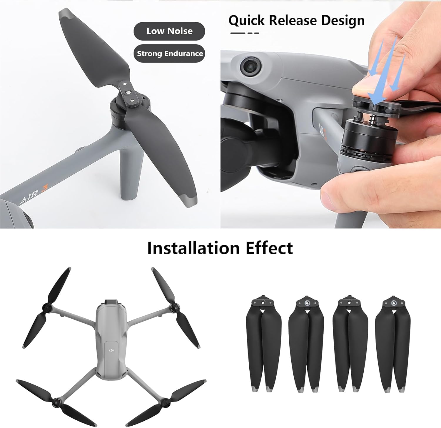 **DJI Air 3S/Air 3 Replacement Propellers - Low Noise Drone Prop Blades (8PCS) - Compatible with DJI Mavic Air 3/Air 3S - Silver Tips - Perfect for Aerial Photography & Smooth Flight**