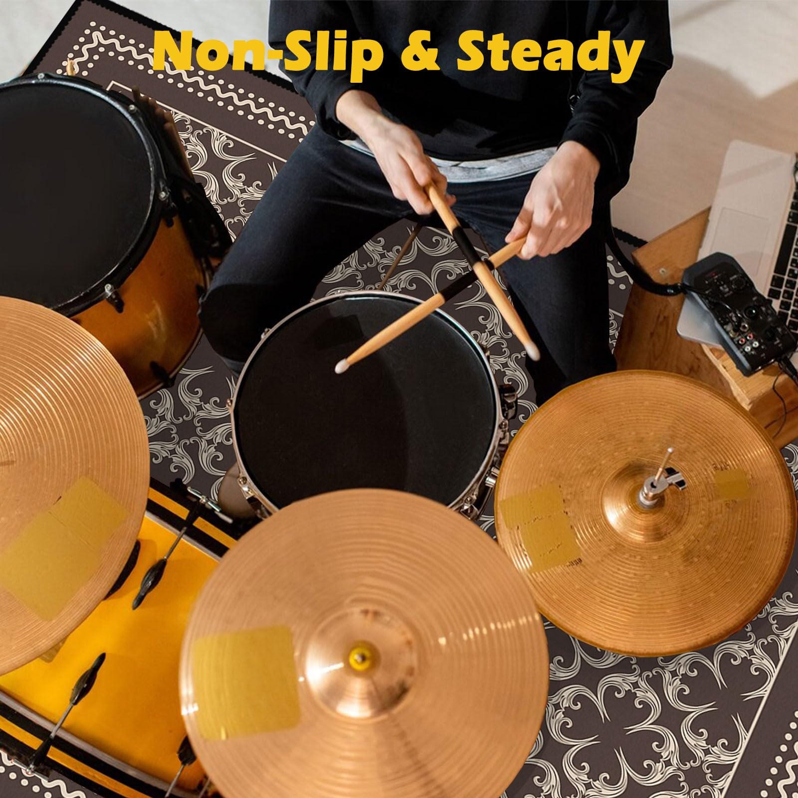 4x6ft Non-Slip Drum Rug with Soundproof Padding - 47x71in Electrical Drum Set Carpet Mat for Professional Drummers | Perfect for Home Studios, Live Performances & Practice Sessions (Brown)