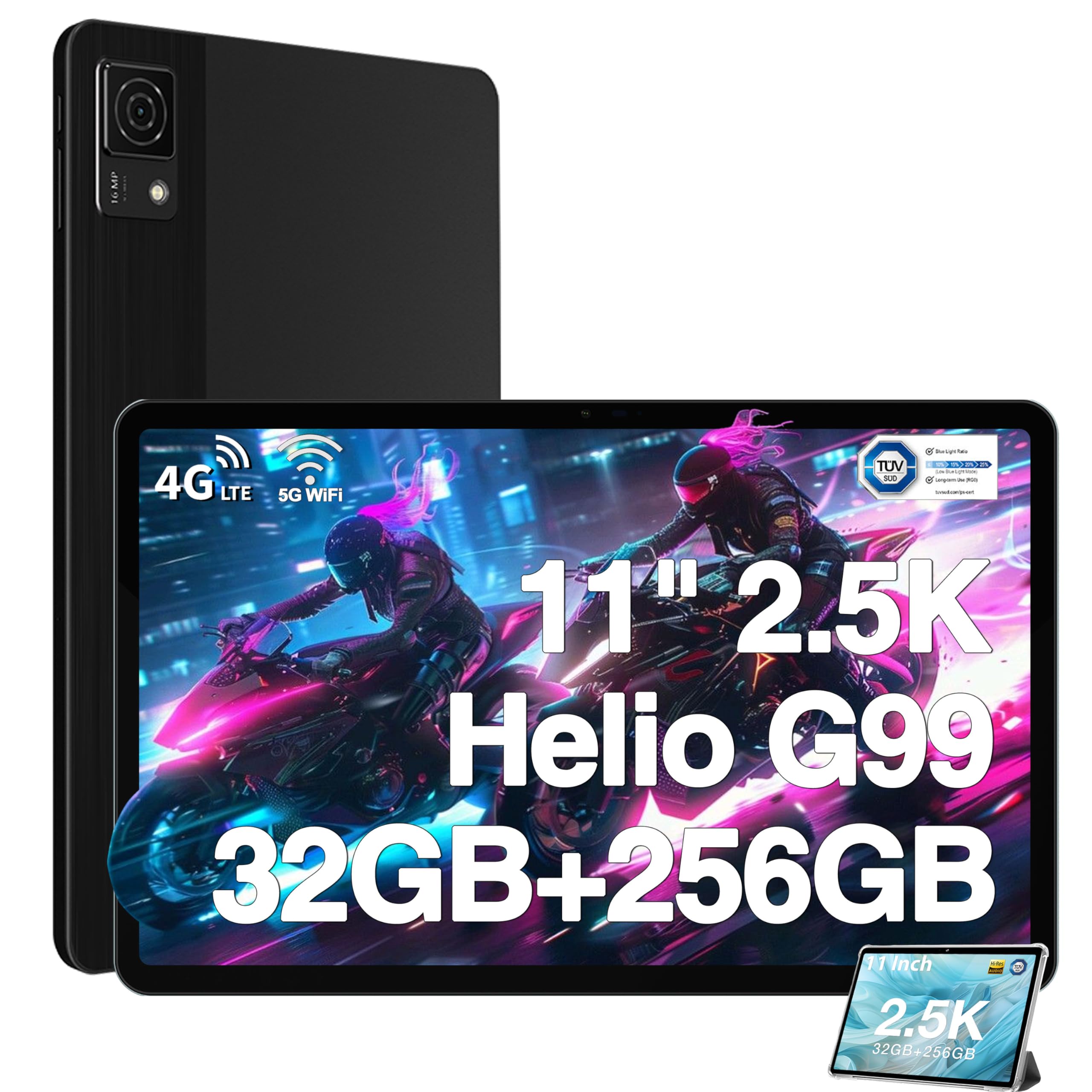 DOOGEE T30 Ultra Tablet 11 Inch 2.5K Display, Helio G99 Octa-Core 2.2GHz, 8580mAh Battery, 32GB RAM 256GB ROM, 16MP+8MP Dual Camera, Android Tablet for Gaming, Streaming & Productivity - Black