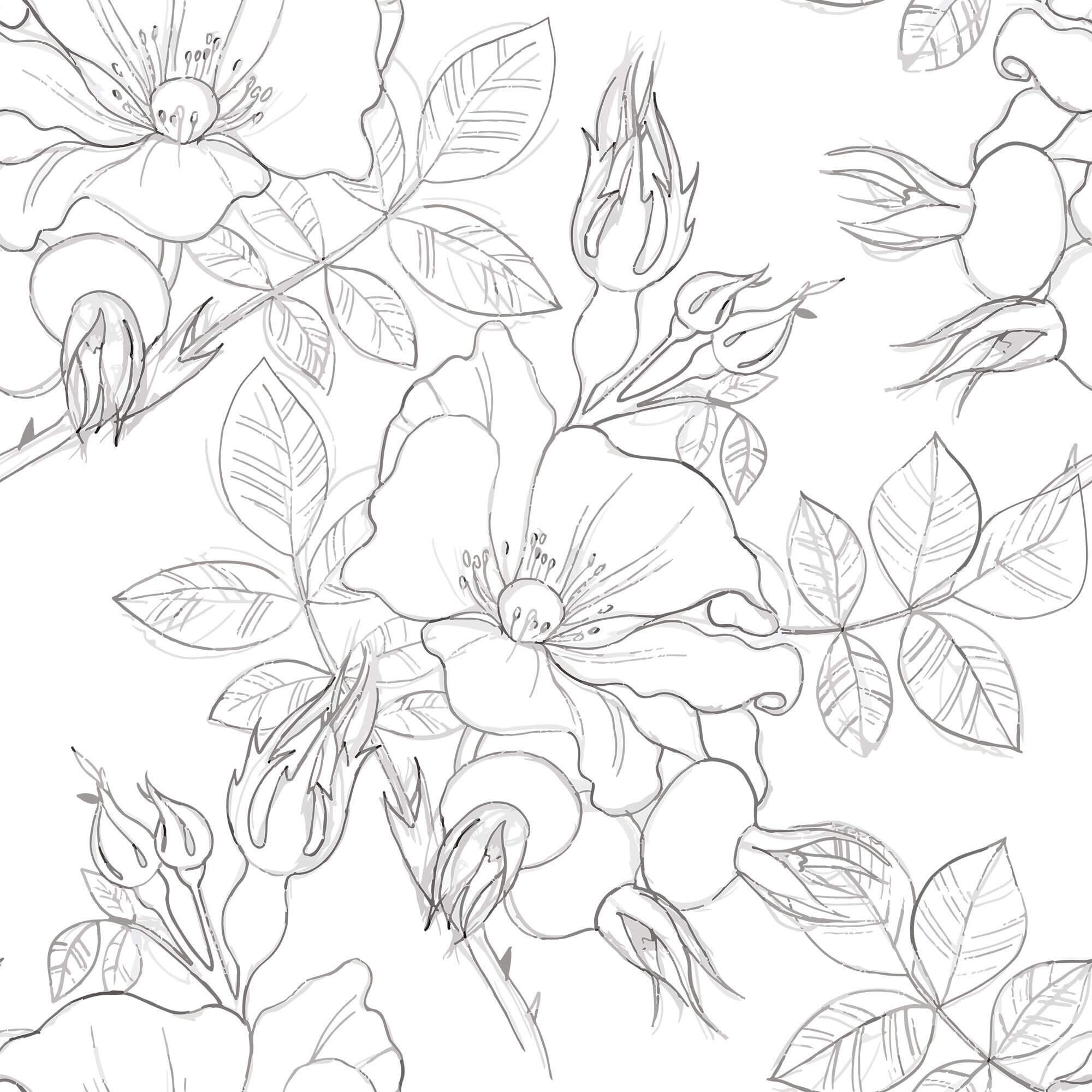 Charcoal and White Floral Peel and Stick Removable Wallpaper - Self-Adhesive Wall Decor for Bedroom, Living Room, and Office - Easy to Install and Remove
