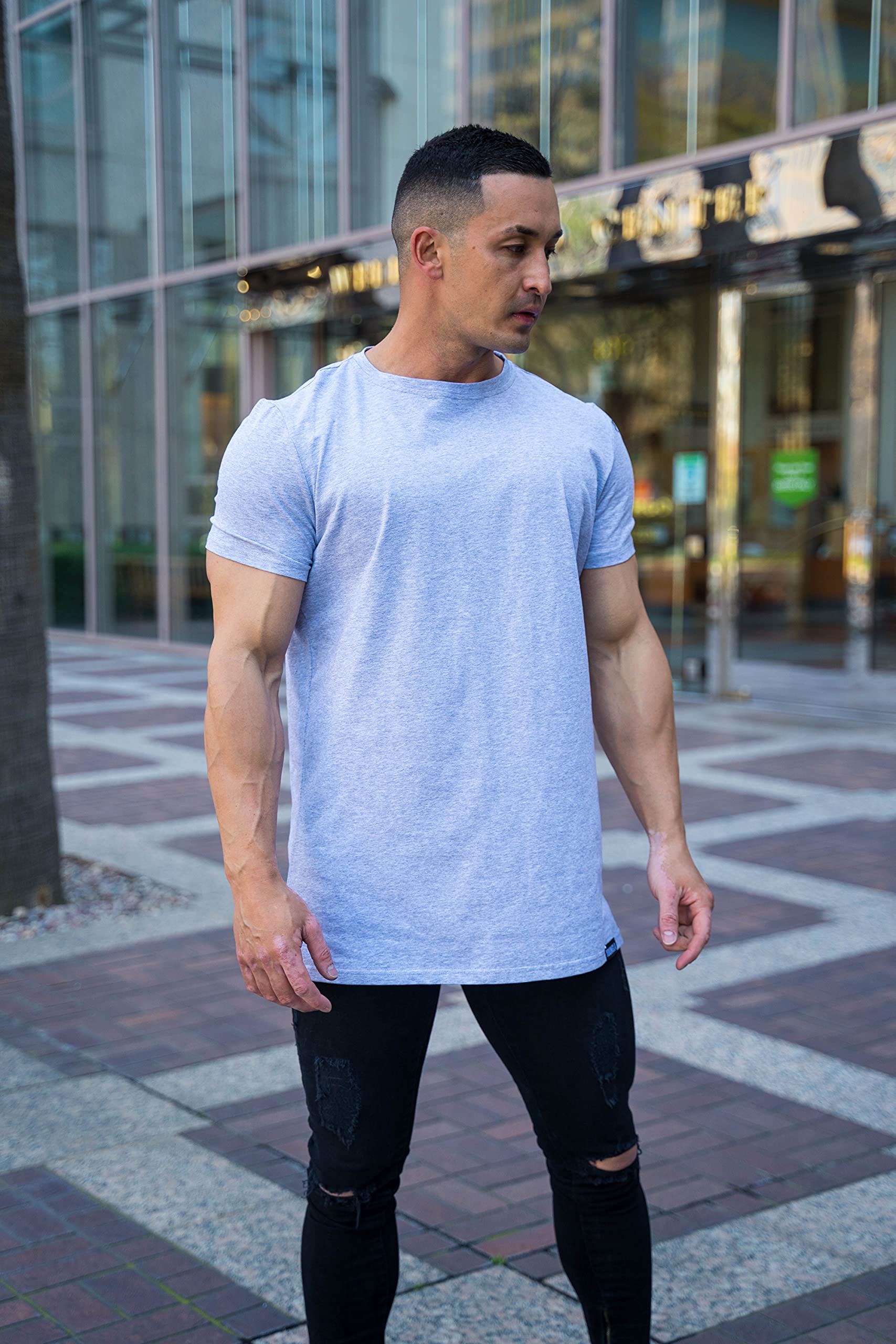 YoungLA Men's Minimalist Fitted T-Shirt - Slim Fit Long Drop Cut Tee for Gym & Workout | Comfortable Cotton Shirt for Training, Running & Casual Wear