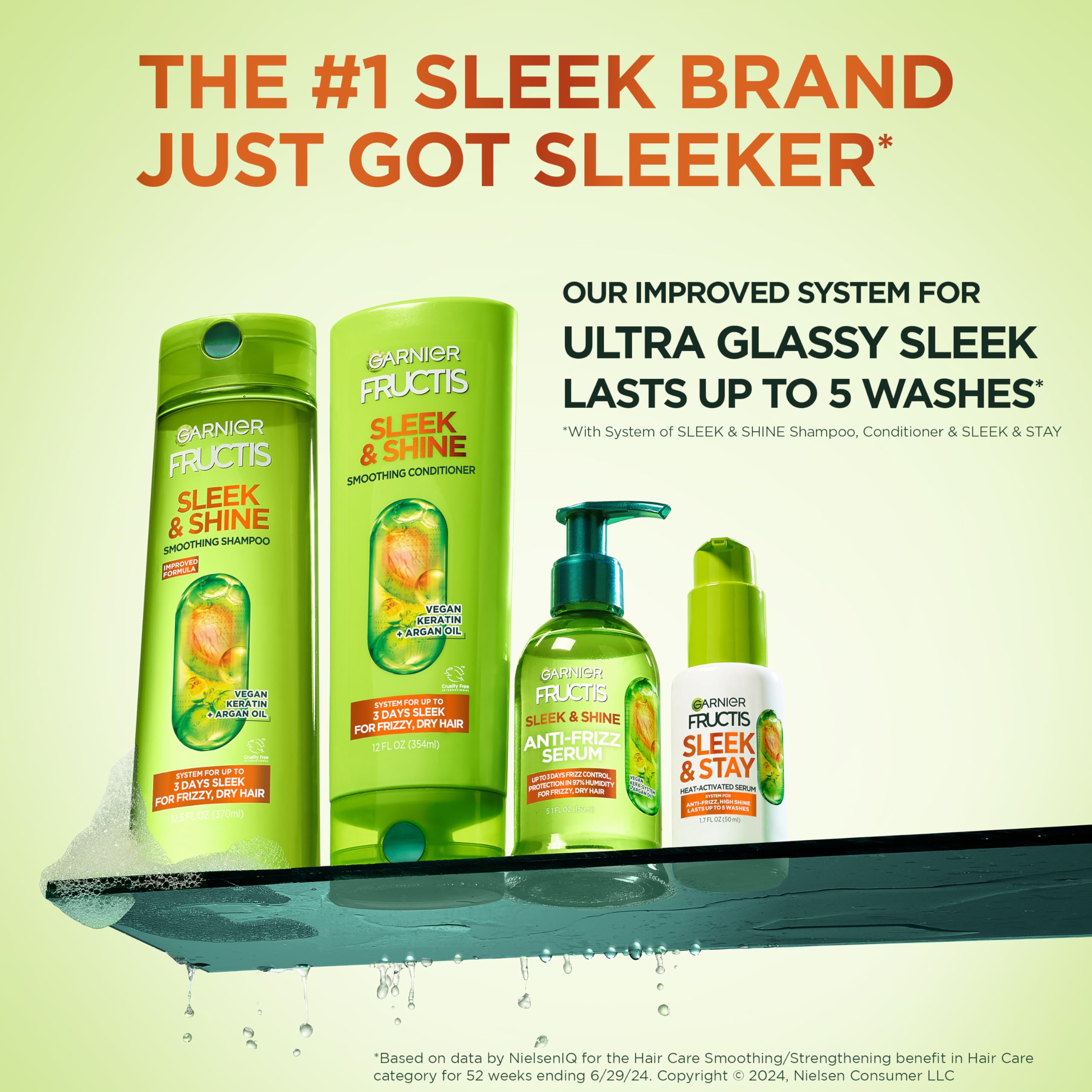 Garnier Fructis Sleek & Shine Shampoo & Conditioner Set for Frizzy Dry Hair - 22oz Shampoo + 21oz Conditioner with Plant Keratin & Argan Oil - Hydrating Hair Care Duo for Smooth Shiny Locks - Perfect for Daily Use at Home or Travel