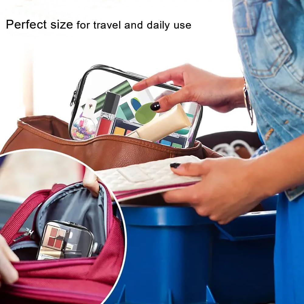 TSA Approved Clear Travel Toiletry Bag - Quart Size Waterproof Cosmetic & Makeup Organizer for Carry-On Luggage | Perfect for Airports, Airlines & Weekend Getaways (Black) - Ideal for Women & Men Travel Essentials