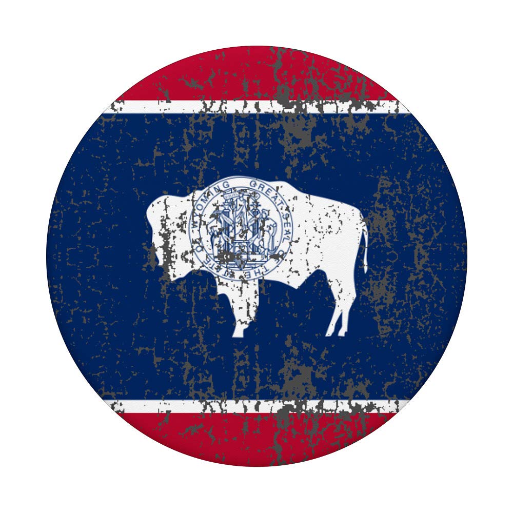 Wyoming Flag PopSocket Grip with Buffalo Design - Red, White & Blue Swappable PopGrip for Phones & Tablets - Perfect for Travel, Work, and Everyday Use