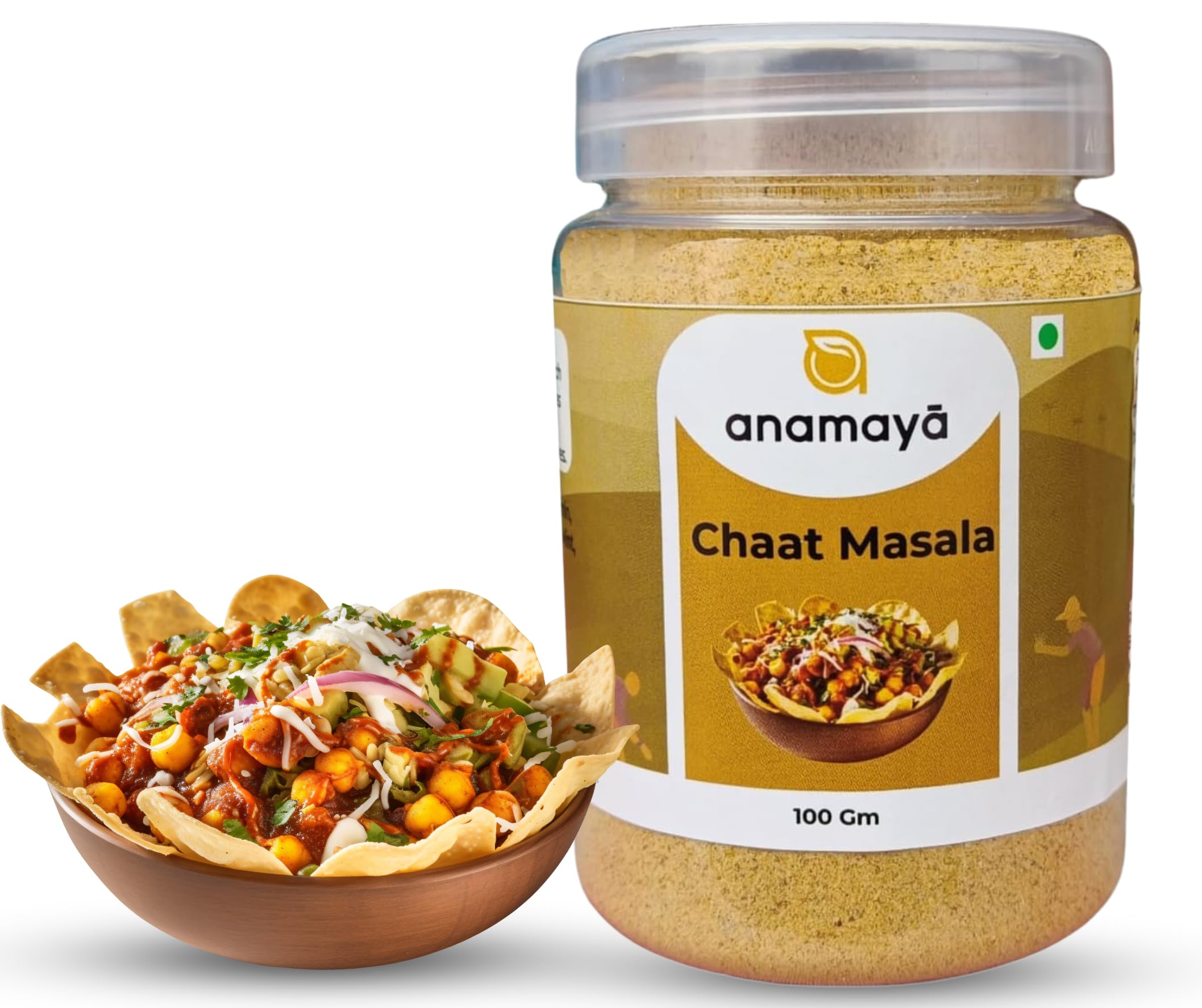 Anamaya Chaat Masala Powder 100g | Authentic Indian Spice Blend for Chaat, Fruits & Salads | Reusable Storage Jar | Pack of 1 | Perfect for Home Cooking, Snacks & Indian Cuisine