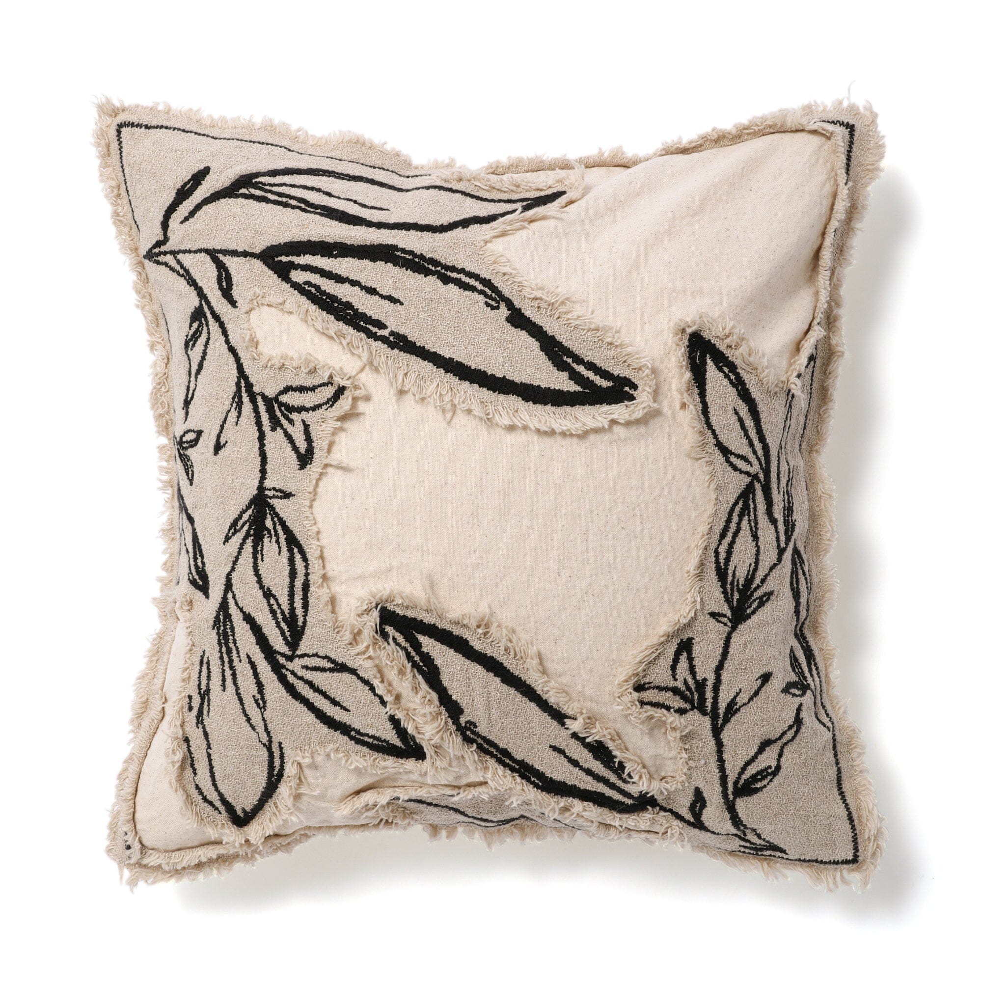 450x450 Botanical Applique Cushion Cover - Natural Cotton Decorative Pillow Case for Living Room, Bedroom & Sofa Decor