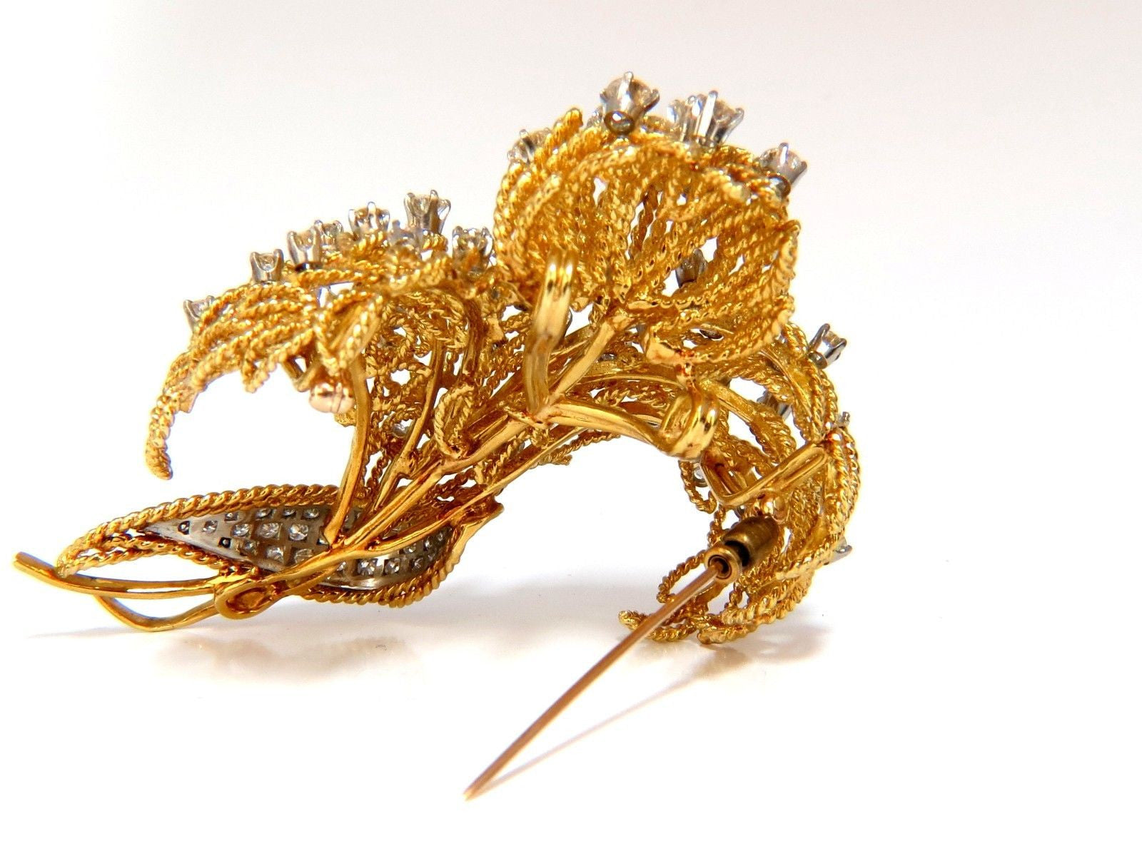 10.00ct Diamond Raised Rope Twist 3D Deco Bundle Pin Brooch in 18K Gold - Elegant Jewelry for Weddings, Parties & Special Occasions