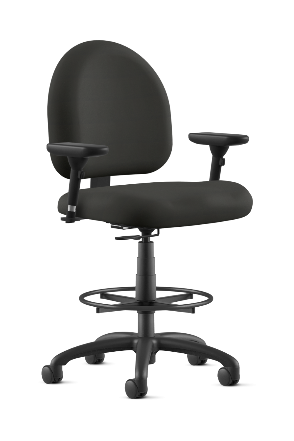 9 To 5 LOGIC 1725 CY36 Black Fabric Drafting Stool with Foot Ring and Mid Back Support - Ergonomic Office Chair for Architects, Designers & Artists - Perfect for Drafting Tables, Studios & Workspaces