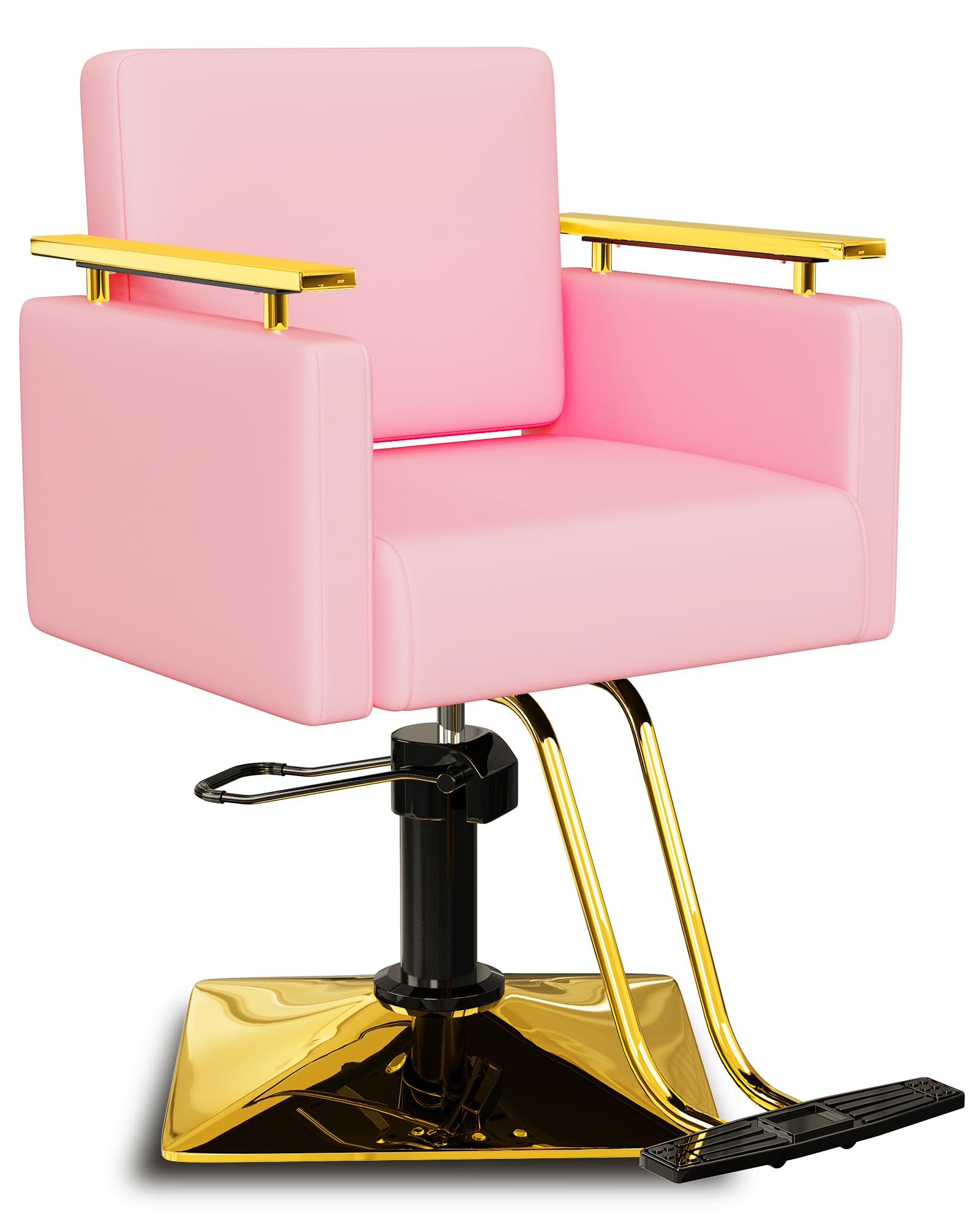 Premium Baasha Salon Chair - Hydraulic Barber Chair with Stainless Steel Armrests, Professional Hair Styling Chair for Salons & Spas, Adjustable Beauty Equipment in Gold & Pink - Perfect for Haircuts, Styling & Spa Treatments