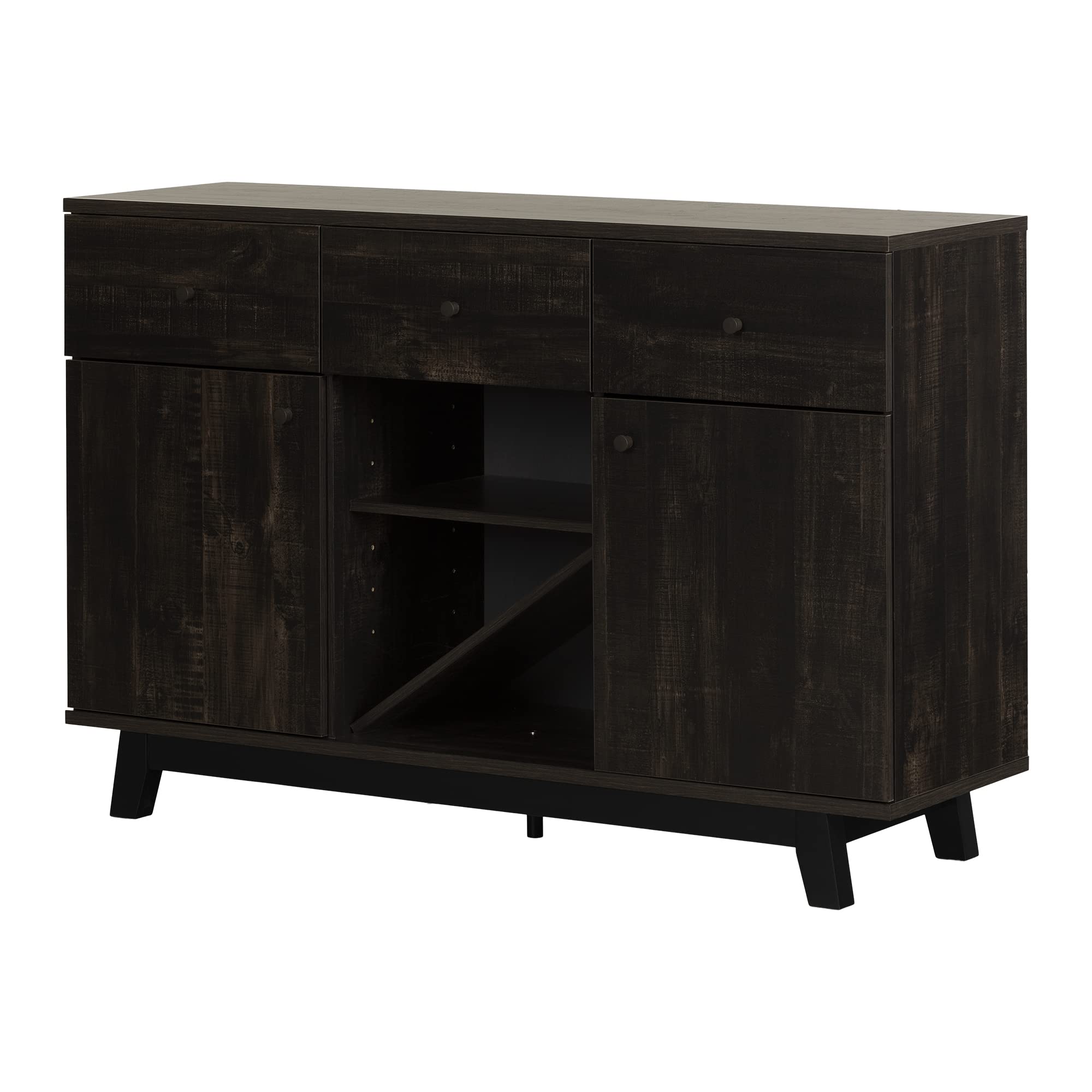 South Shore Bellami Buffet with Wine Storage - Rubbed Black Finish Sideboard for Dining Room & Living Room | Perfect for Entertaining & Home Organization