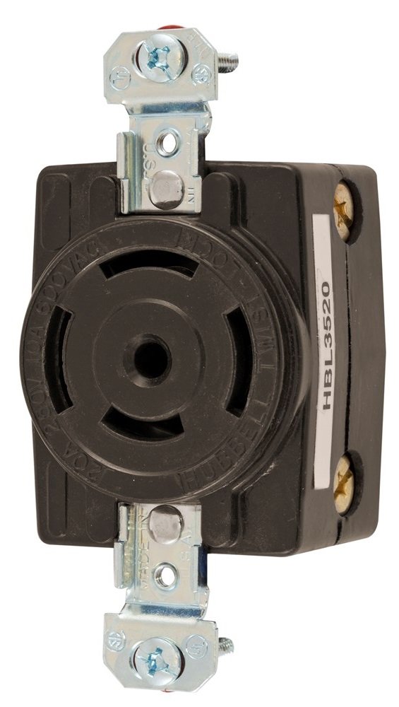 Hubbell HBL3520 20A 250/600VAC 4-Pole 5-Wire Twist Lock Receptacle, Black - Ideal for Industrial Equipment, Data Centers & Heavy-Duty Applications