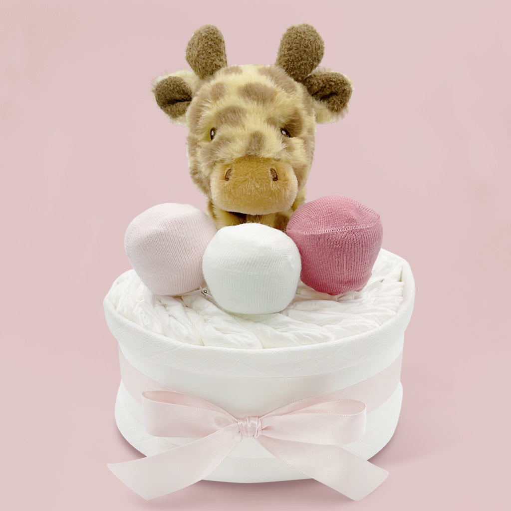 Pink Georgie Giraffe Diaper Cake - Unique Baby Shower Gift for Girls, Newborn Essentials, Gender Reveal Party Decor, Nursery Decoration