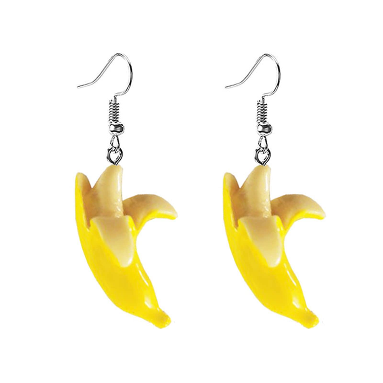 Stylish Resin Banana Dangle Earrings for Women - Fashionable Cute Lifelike Peeled Fruit Design, Bohemian Yellow Food Jewelry | Perfect for Summer Outfits, Beach Vacations & Tropical Themed Parties