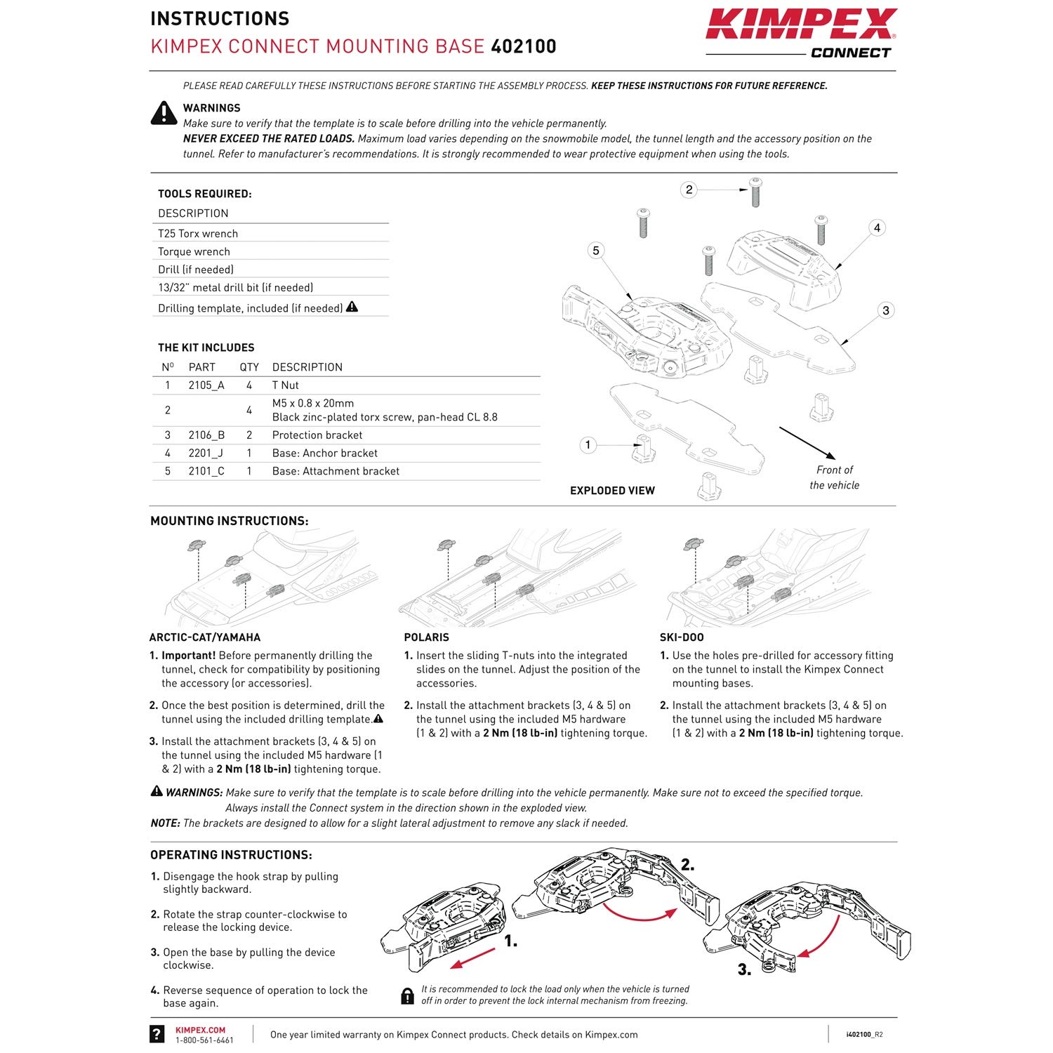 Kimpex Connect Snowmobile Accessories Mounting Bases - OEM Part # 860201806 - Perfect for Installing Hand Warmers, GPS Devices & Other Snowmobile Upgrades