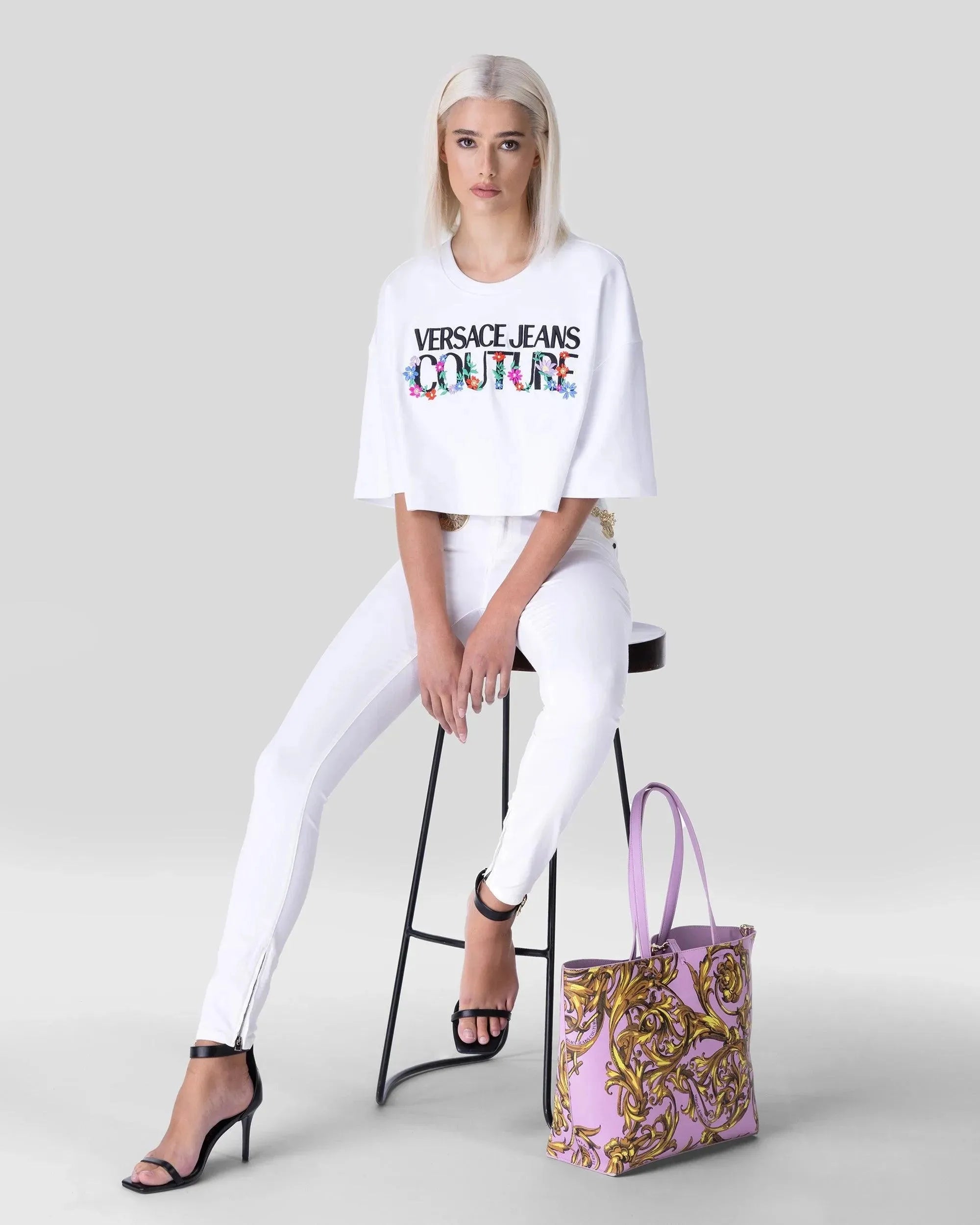 Floral Logo Cropped T-Shirt for Women | Trendy Summer Fashion Top | Perfect for Casual Outings, Beach Wear & Street Style