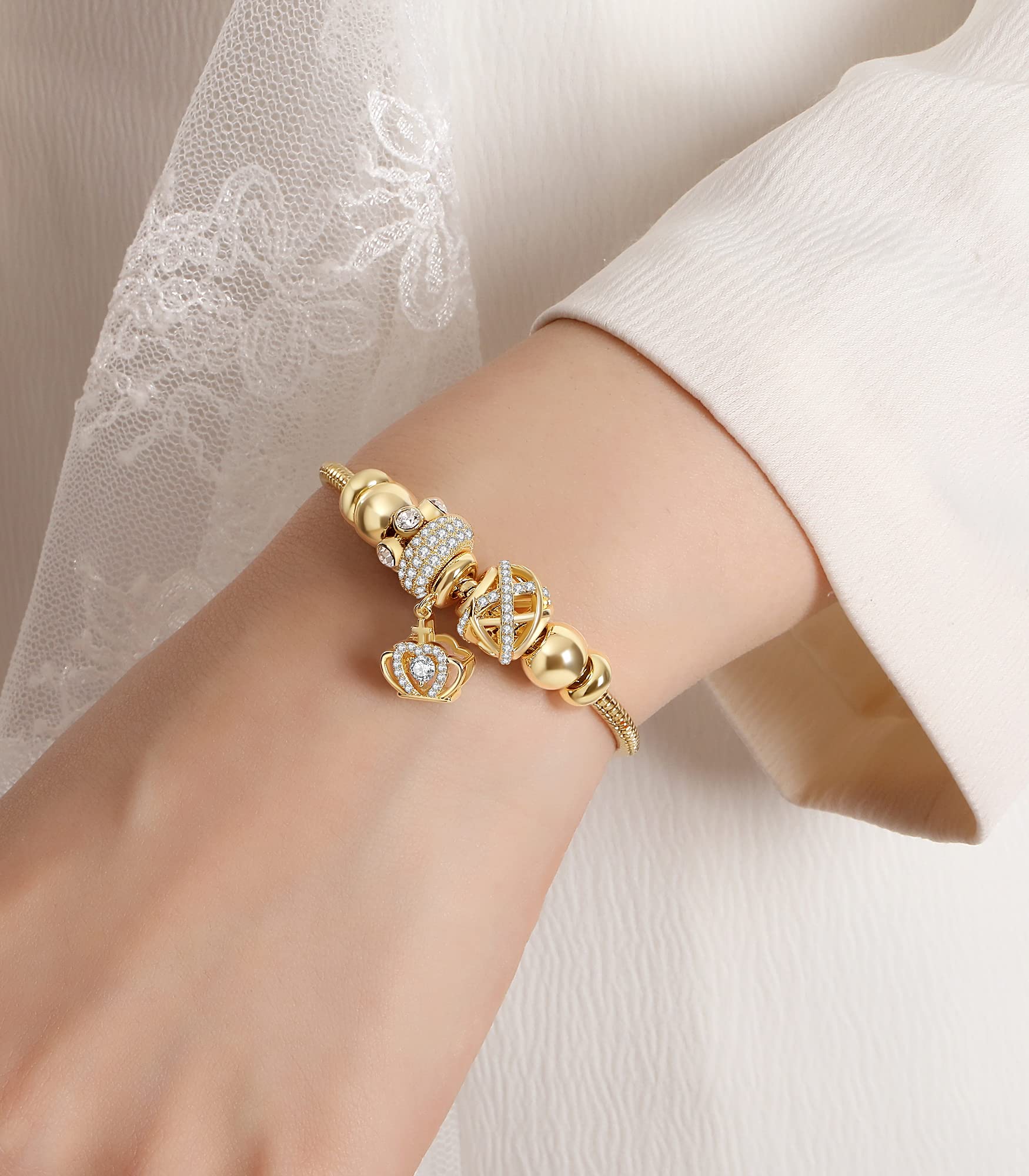 14K Gold Plated Charm Bracelet for Women - Elegant Symbol Bracelet Gift for Mother's Day, Mom, Wife, Her | Perfect for Birthday, Anniversary, Valentine's Day & Special Occasions