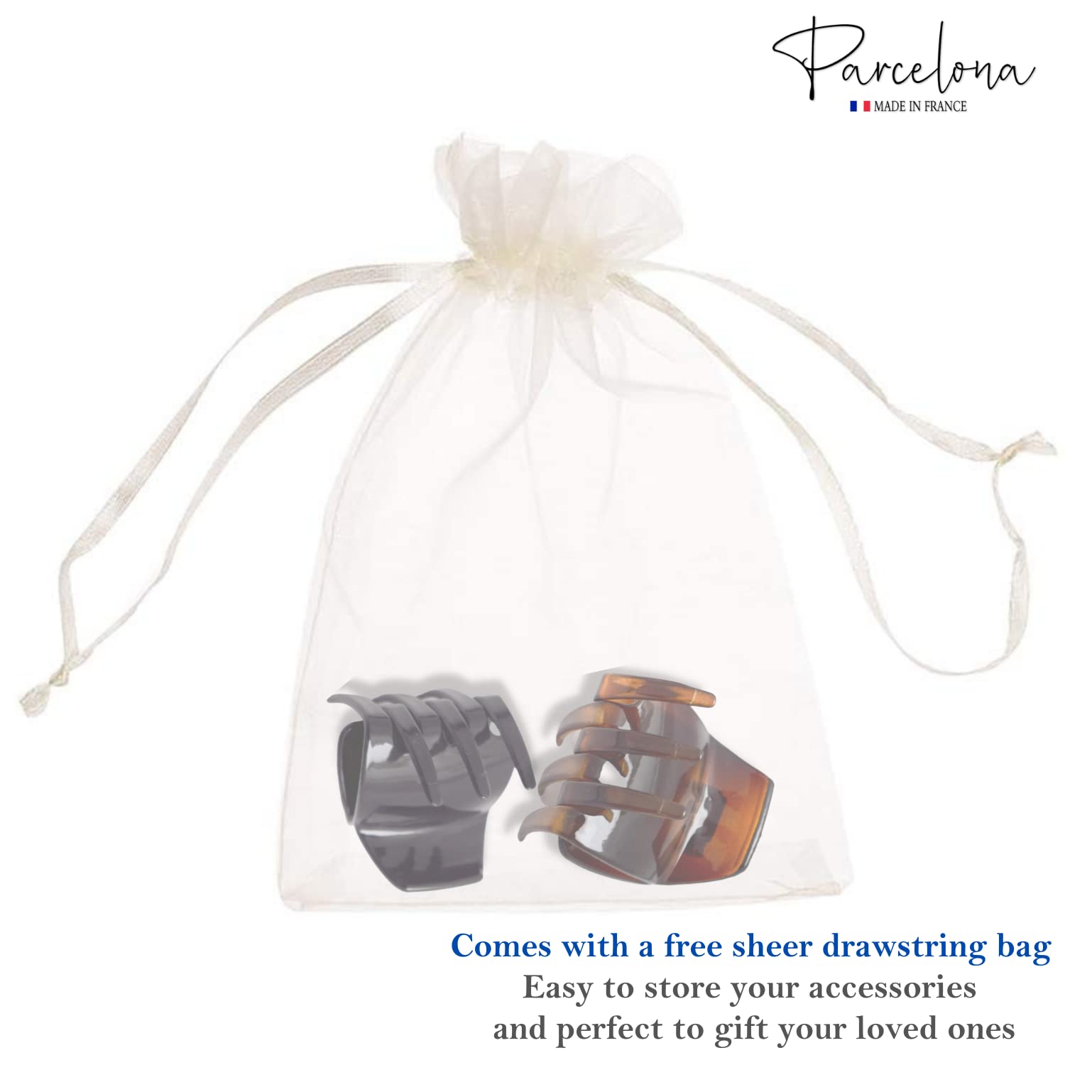 French Neo Small Set of 2 Black & Shell Brown Hair Claw Clips with Inner Teeth - Celluloid Jaw Clamps for Women & Girls - Perfect for Ponytails, Buns & Updos