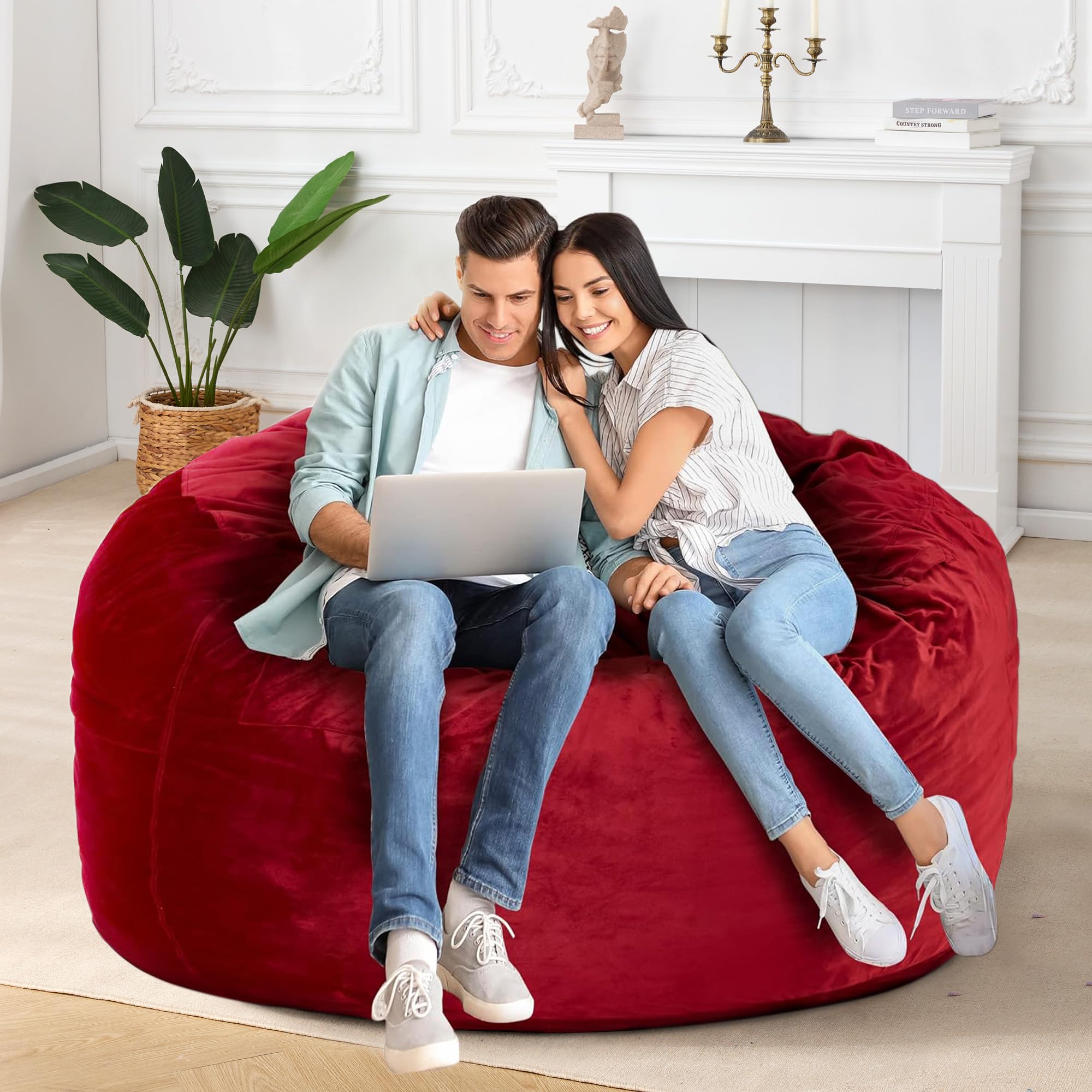 HABUTWAY Giant 5ft Memory Foam Bean Bag Chair with Soft Microfiber Cover - Oversized Red Lounge Chair for Living Room, Bedroom, or Game Room - Perfect for Relaxing, Reading, and Gaming