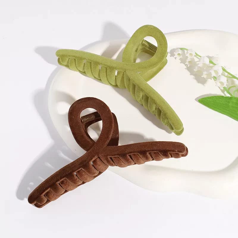 Kidzoo 2-Piece Large Velvet Hair Claw Clips 4.3 Inch - Soft Jaw Butterfly Clips for Thin, Fine & Thick Hair - Women & Girls Hair Accessories in Multicolor - Perfect for Winter Outfits & Everyday Styling