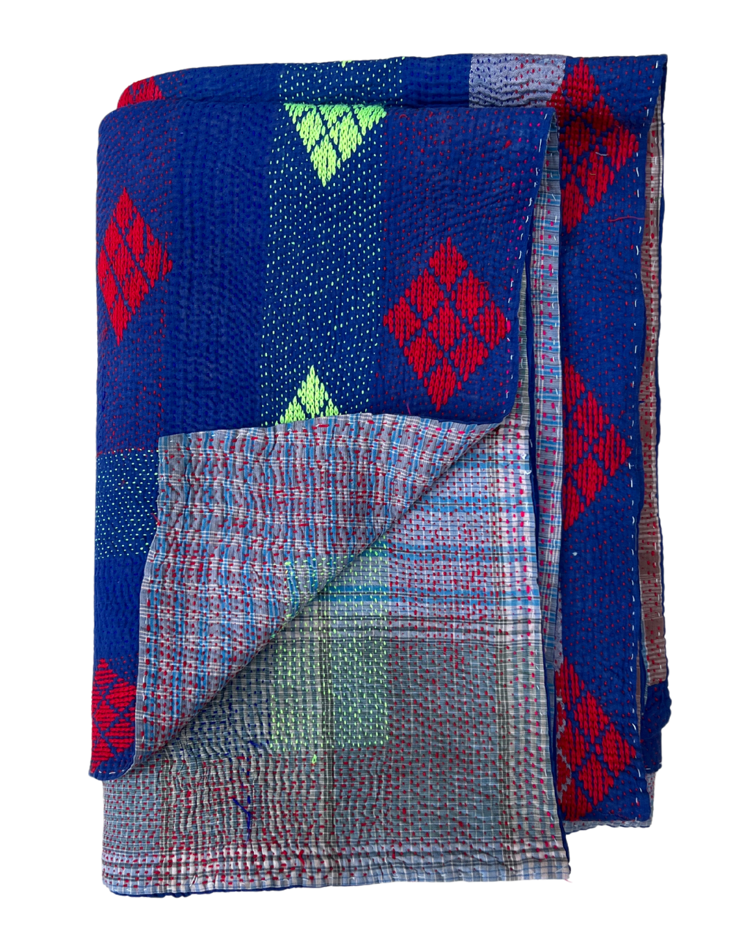 Midweight Kantha Quilt No. 722 - Handmade Cotton Throw Blanket for Bed, Sofa & Travel - Cozy Boho Home Decor Gift