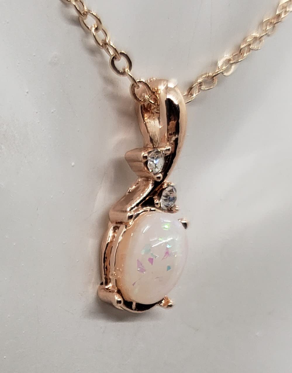 Elegant Oval White Opal Rose Gold Necklace for Women - Perfect for Weddings, Anniversaries & Special Occasions