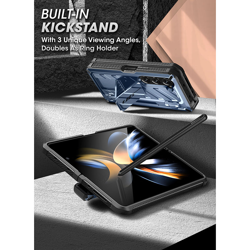 Samsung Galaxy Z Fold5 Unicorn Beetle PRO Heavy Duty Rugged Case with S Pen Holder - Metallic Blue Protective Cover for Work, Travel & Outdoor Activities