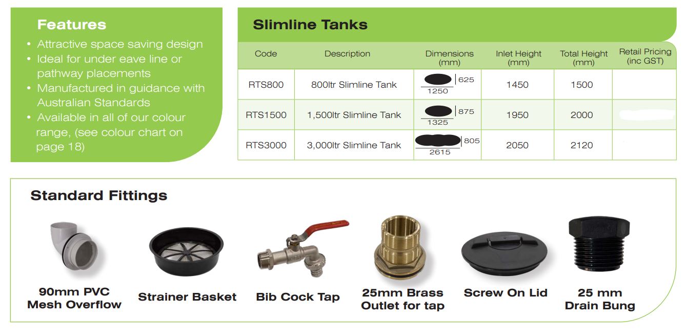3000L Slimline Space-Saving Polyethylene Rainwater Tank - Lightweight & Durable for Home, Garden, and Outdoor Use - Perth Pickup Only