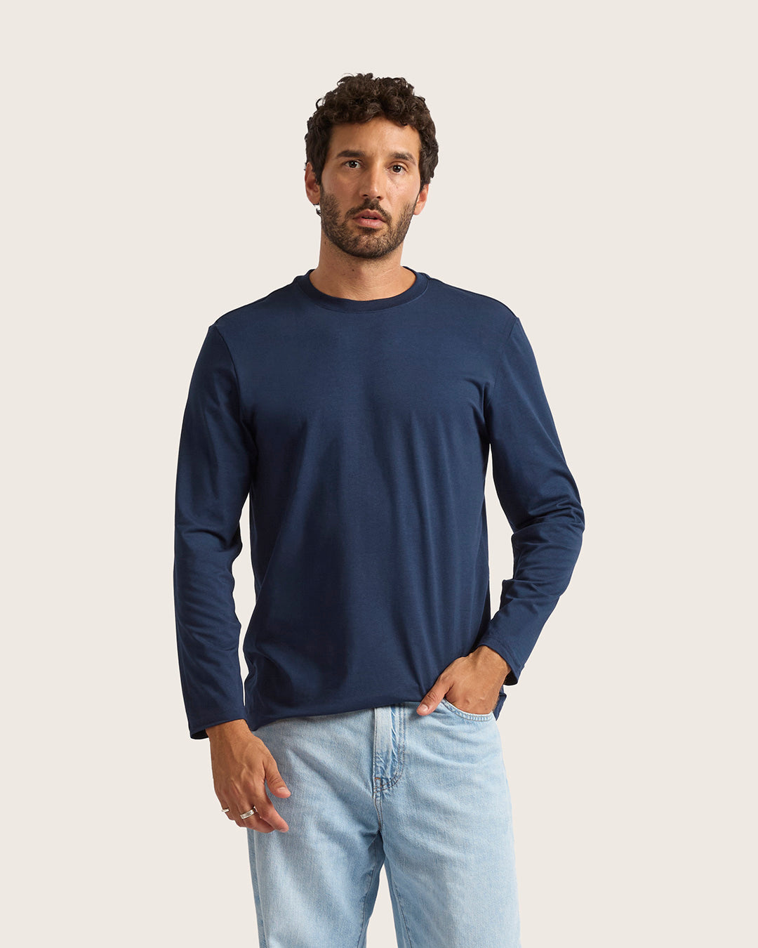 Premium Men's Classic Long Sleeve T-Shirt - Soft Cotton Crew Neck Casual Shirt - Navy Blue - Perfect for Everyday Wear, Office & Outdoor Activities