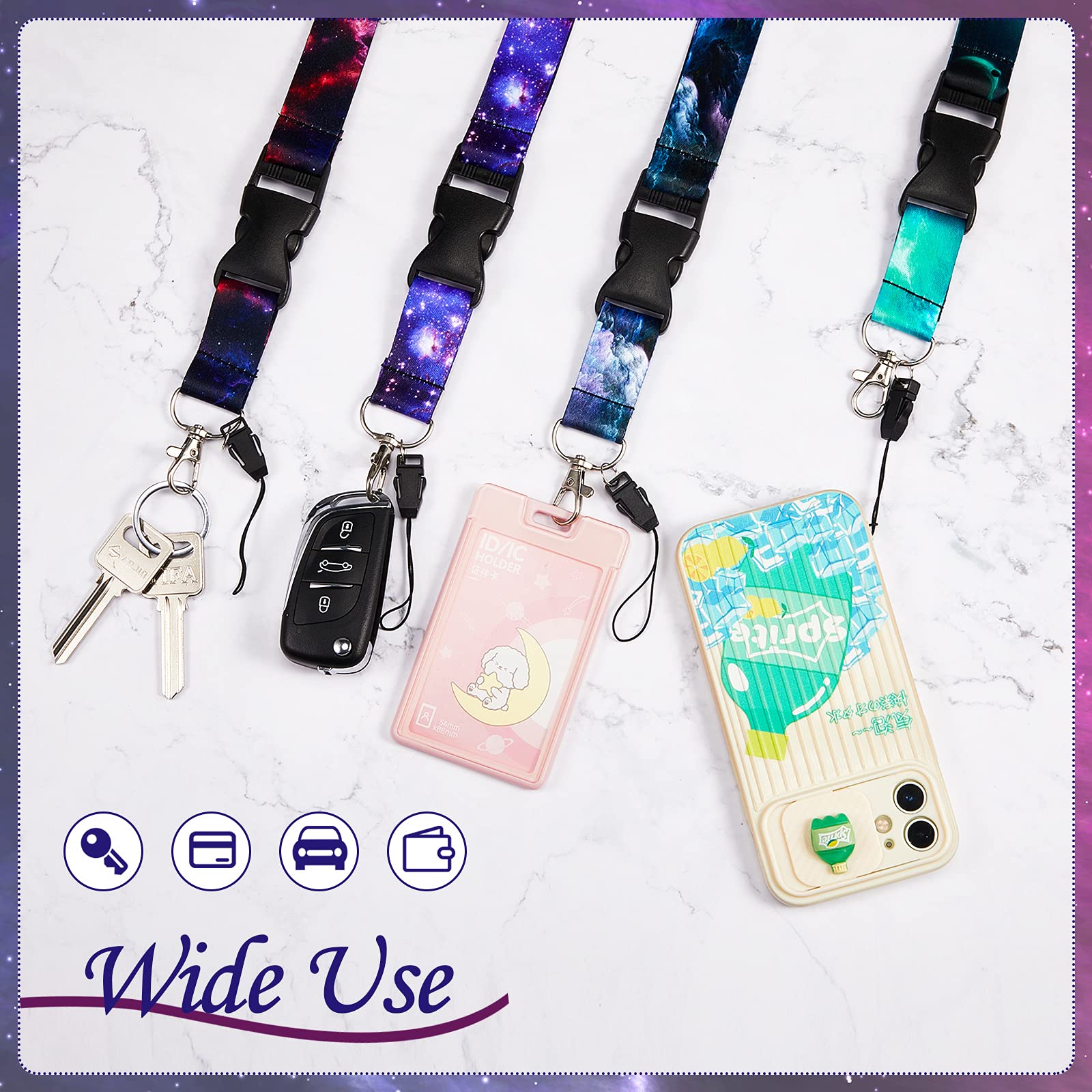 Starry Sky Lanyards - 4 Pcs Detachable Key ID Holder with Buckle for Teachers Teens | School Office Use