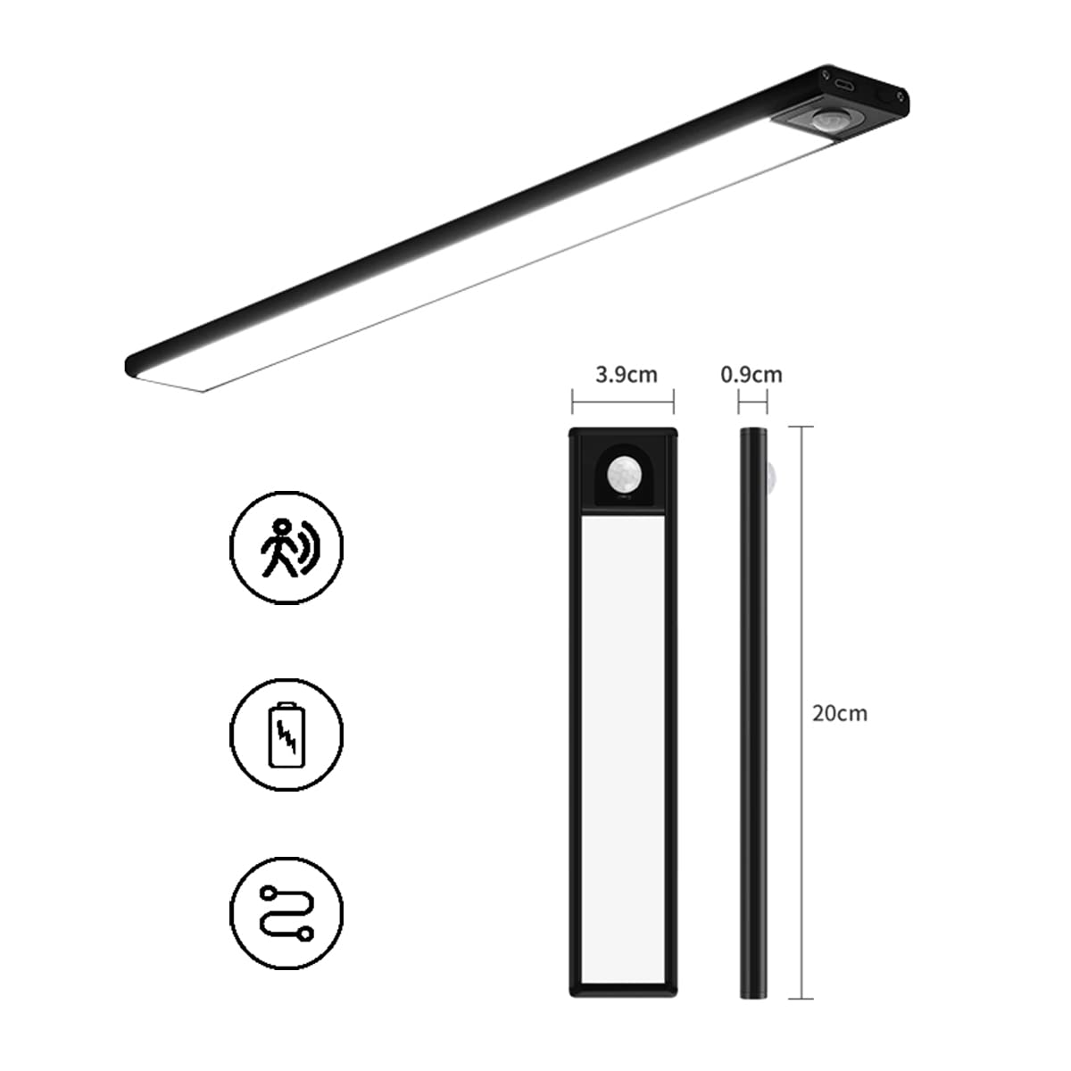 Magnetic Under Cabinet Lights - 8 Inch Rechargeable Motion Sensor Closet Light, Stick-on LED Lighting for Kitchen, Hallway, Stairs, Car & Wardrobe | Perfect for Nighttime Safety & Hands-Free Illumination