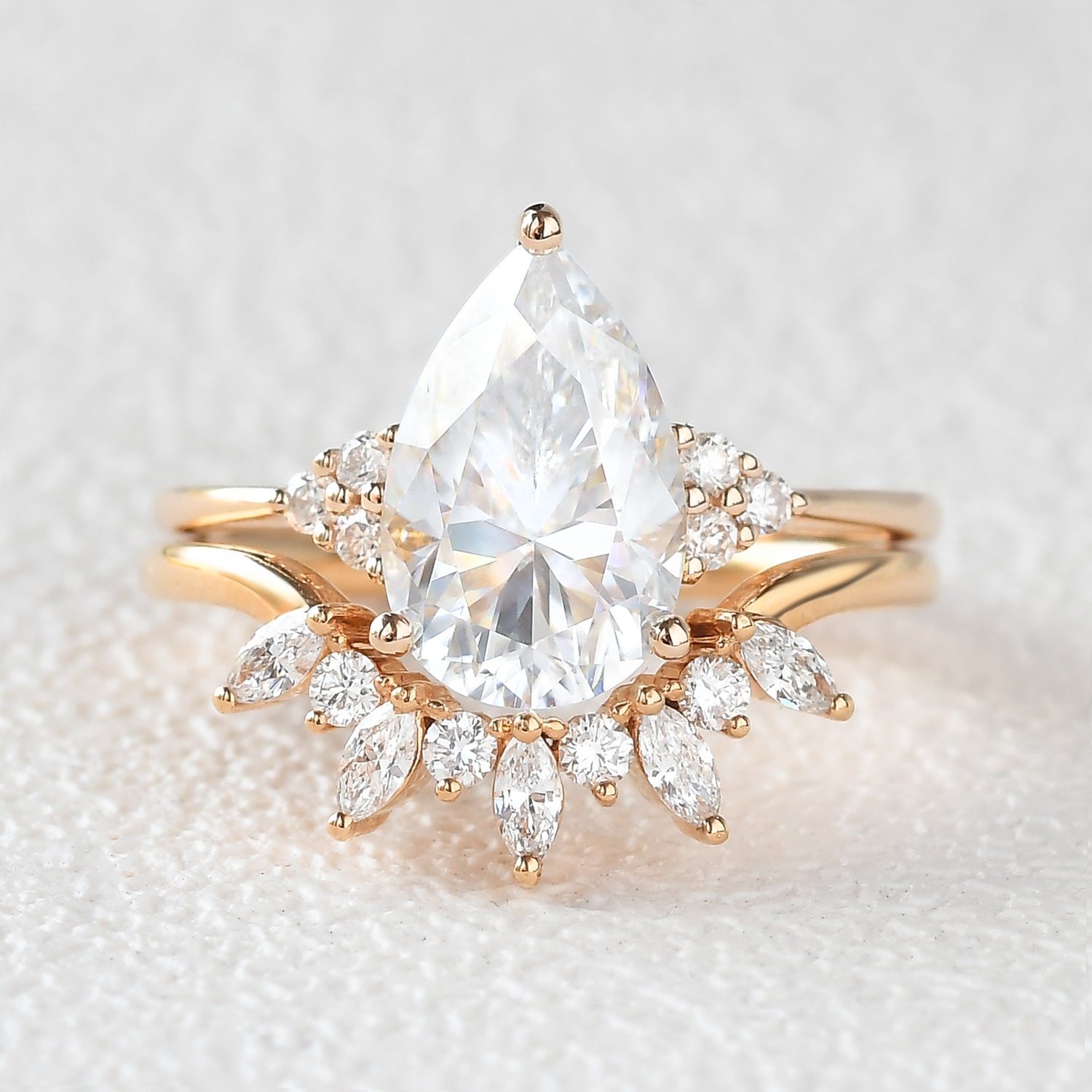 4.0 Carat Pear Cut Moissanite Cluster Engagement Ring Set - 2 Piece Wedding Band Set for Women, Perfect for Proposals, Anniversaries & Bridal Jewelry
