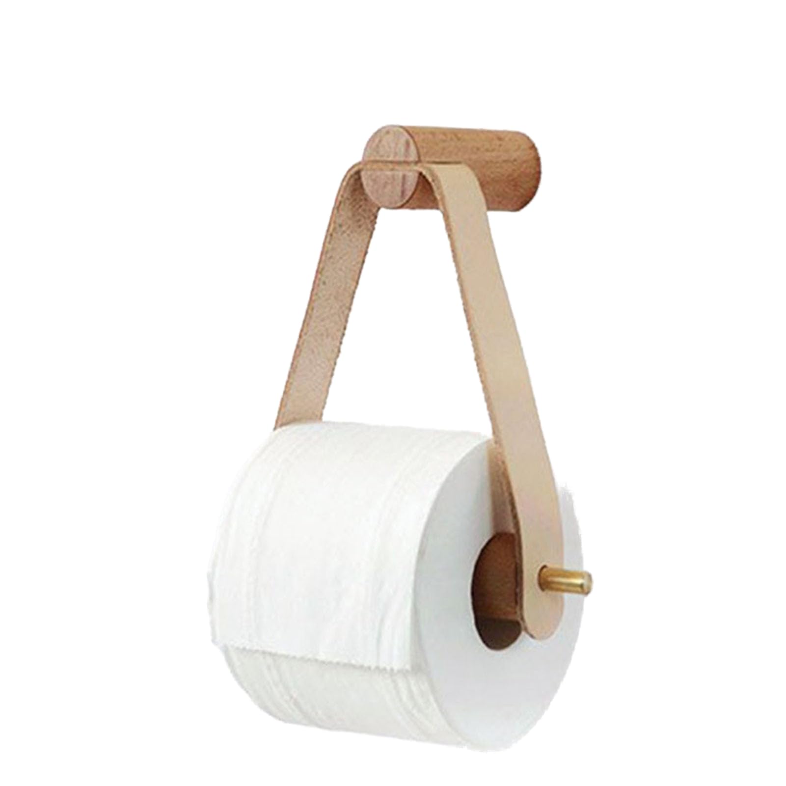 Rustic Wood & Leather Wall Mounted Toilet Paper Holder - Self-Adhesive No Screw Bathroom Tissue Roll Organizer - Natural Farmhouse Style Bathroom Accessories (Off-White) - Perfect for Vintage, Boho & Farmhouse Decor Bathrooms